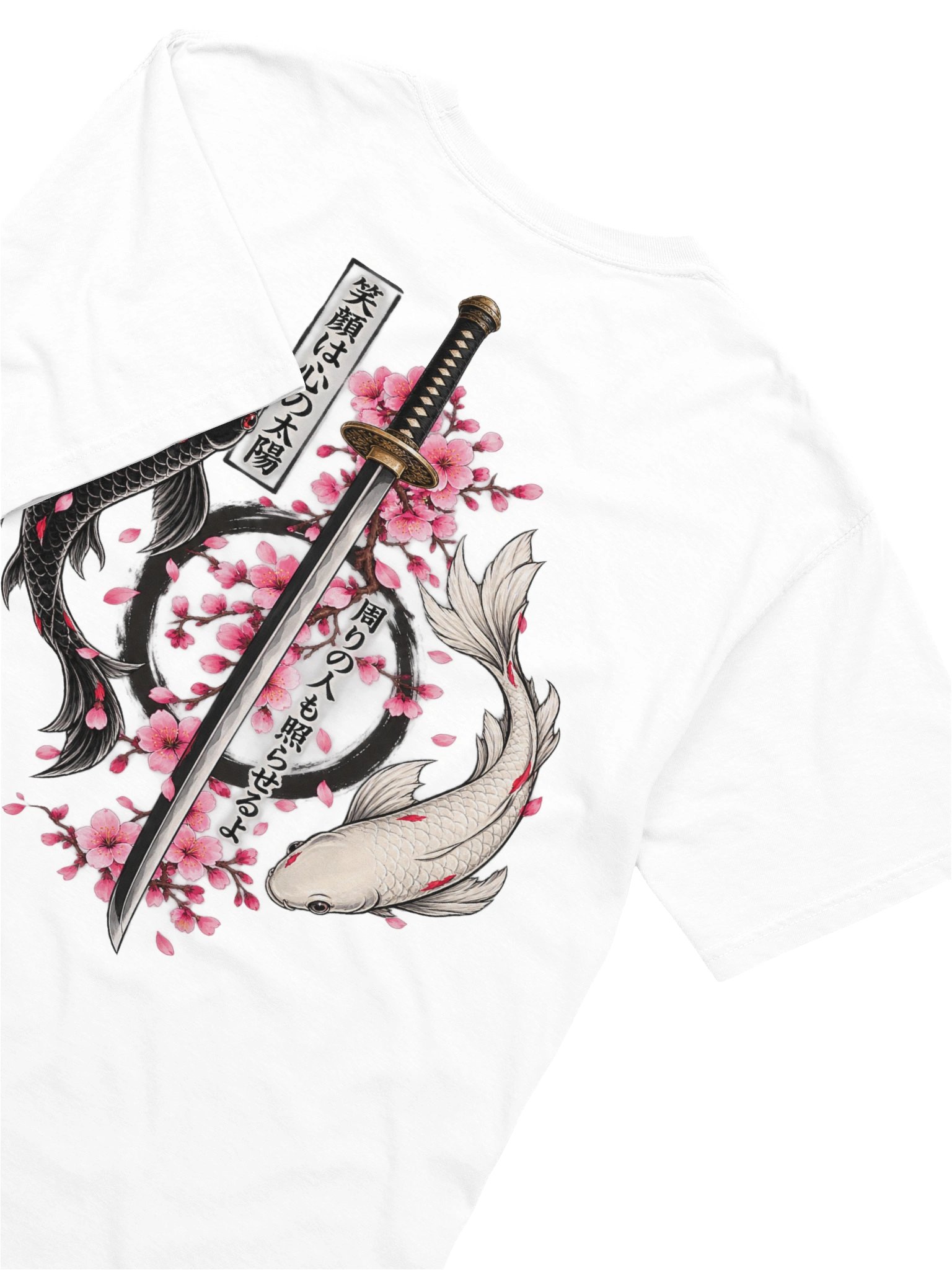 JAPANESE KOI FISH KATANA & SAKURA DOUBLE-SIDED GRAPHIC T-SHIRT | JAPANESE STREETWEAR TEE product image (9)