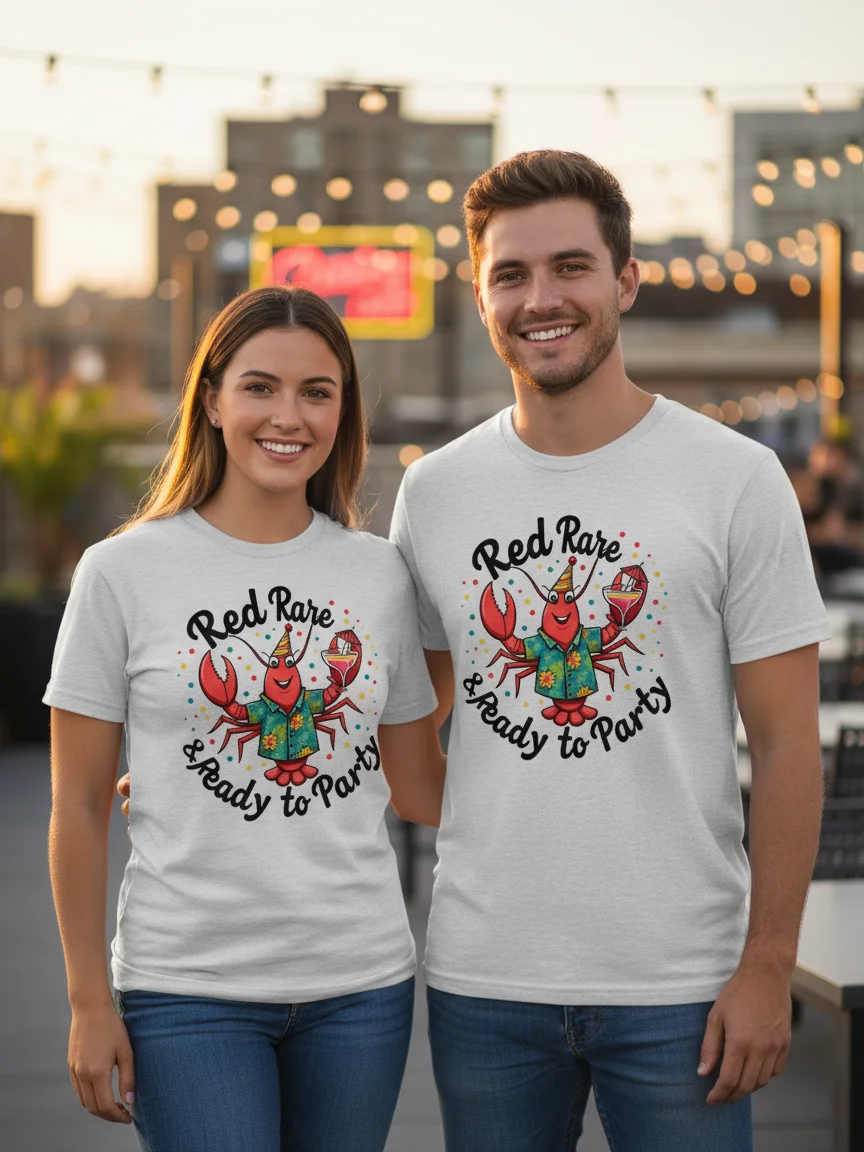 Red, Rare & Ready to Party | Funny Drinking Lobster T-Shirt product image (1)
