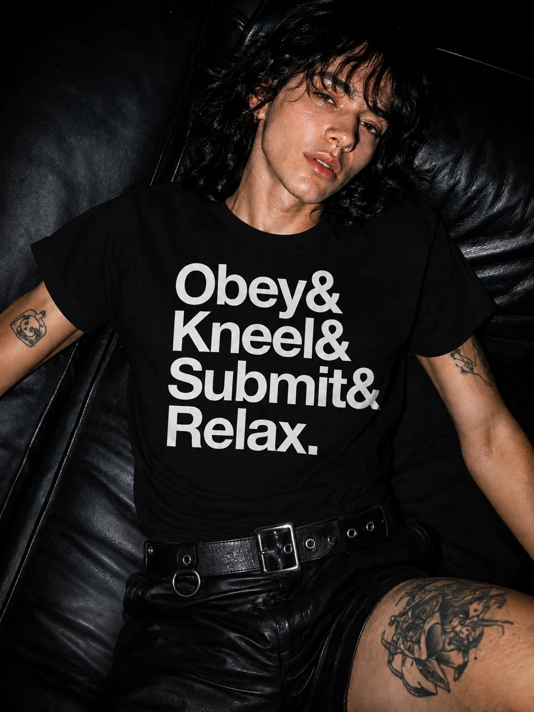 Obey. Kneel. Submit. Relax. BDSM Crop T-Shirt