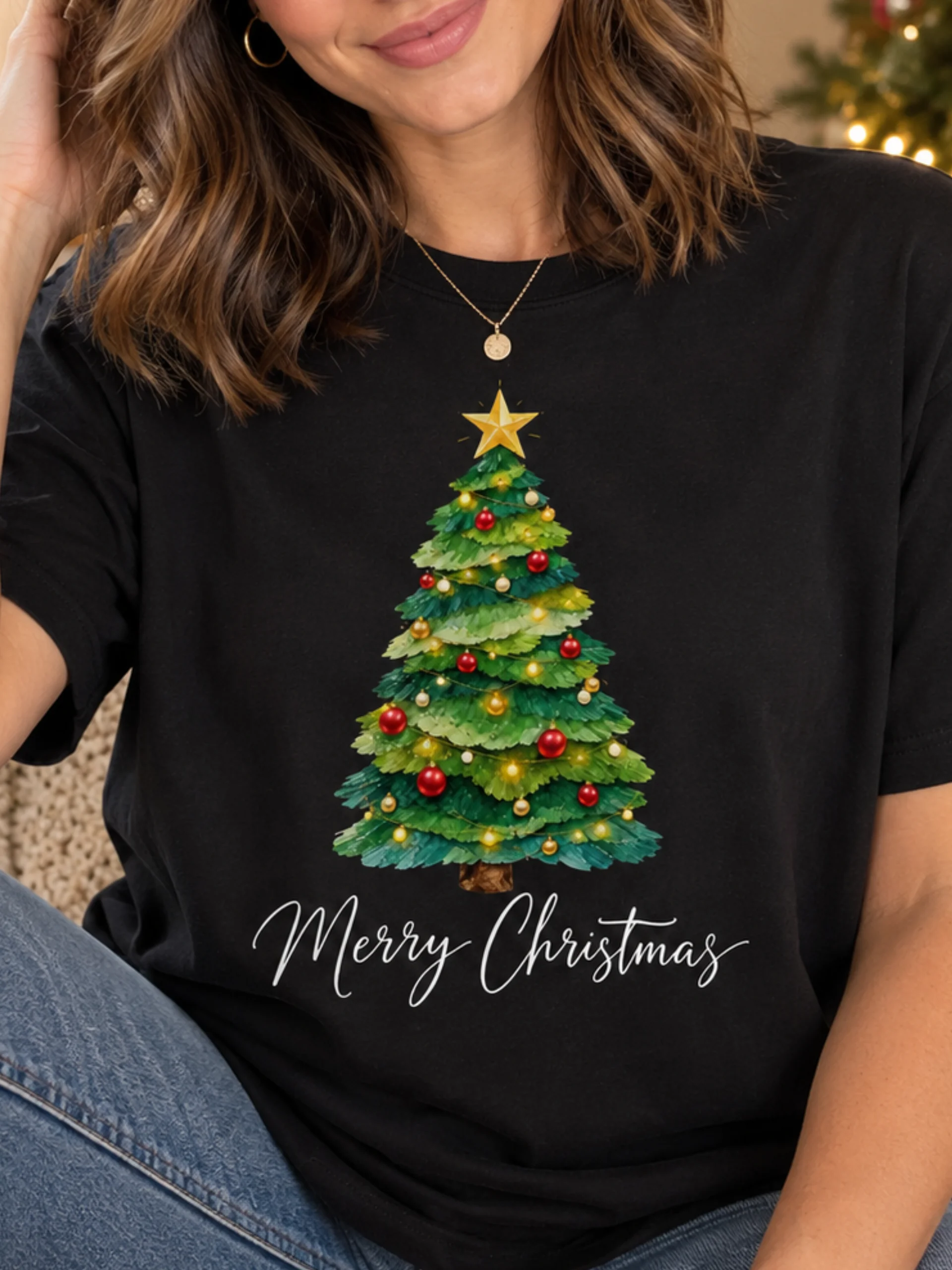 Merry Christmas Tree T-Shirt | Festive Holiday Graphic Tee | Bella+Canvas product image (1)
