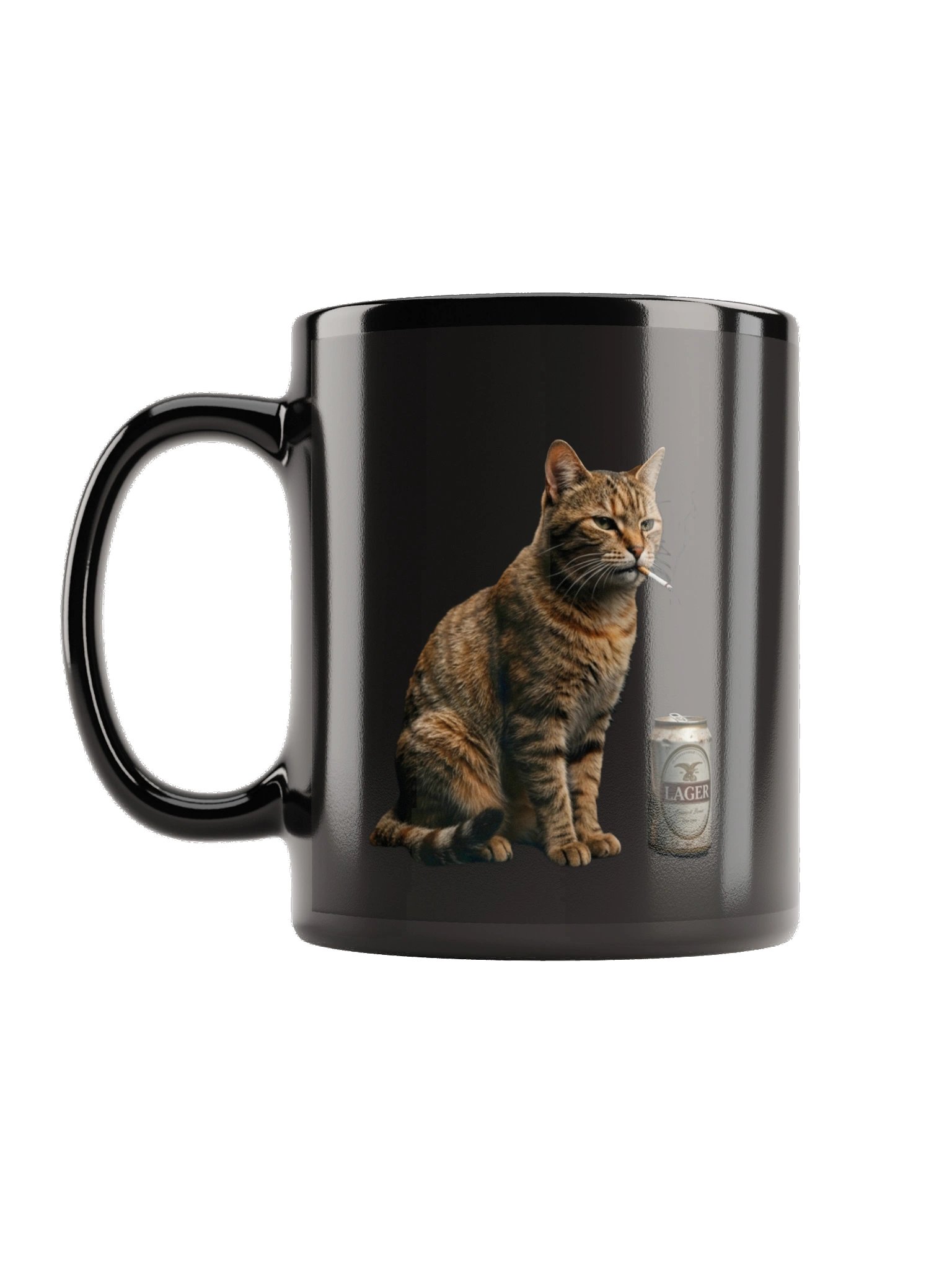 Grumpy Cat Smoking Mug – Funny Tough Tabby Cat with Beer Black Coffee Mug, Sarcastic Gift for Cat Lovers product image (1)