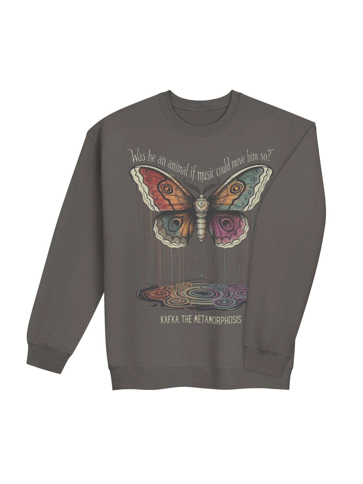 Kafka Metamorphosis Quote Sweatshirt with Psychedelic Rainbow Moth product image (31)