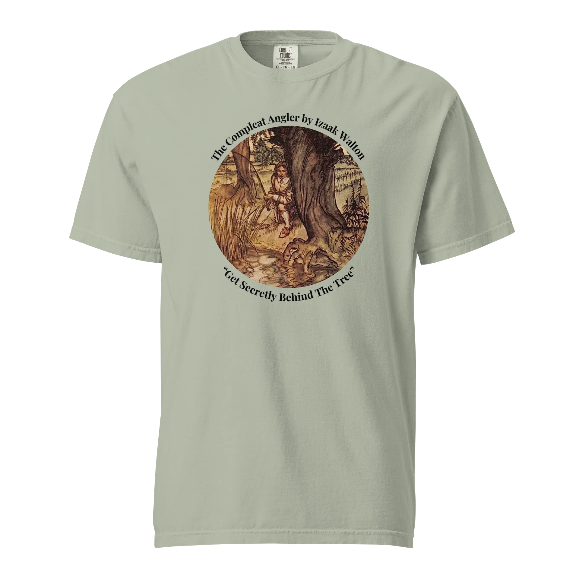 Izaak Walton's "The Compleat Angler" Get Secretly Behind The Tree Vintage T-Shirt – Arthur Rackham Heritage Fishing T-Shirt product image (1)