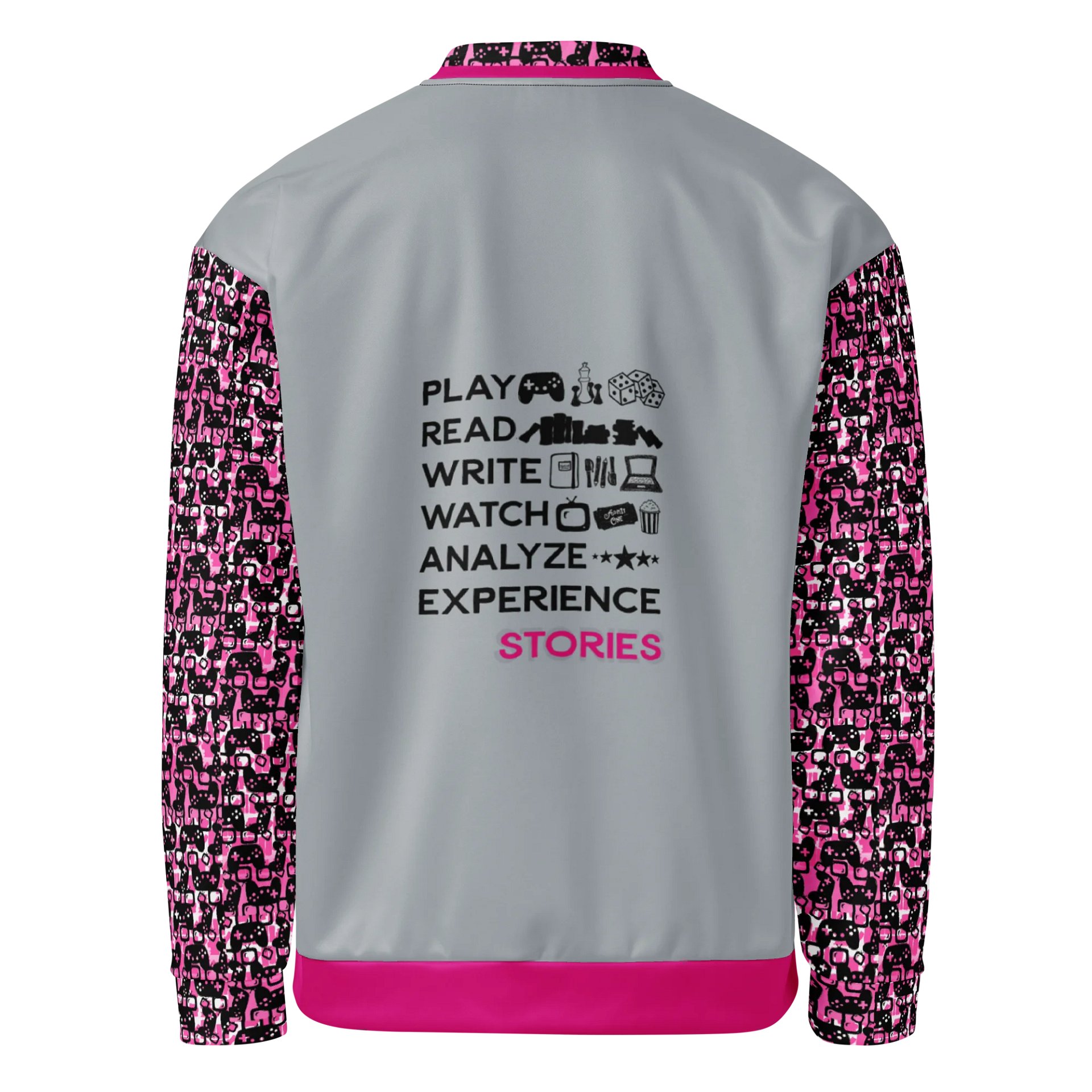 Experience Stories Unisex Bomber Jacket (Pink, Gray, and Black) product image (1)