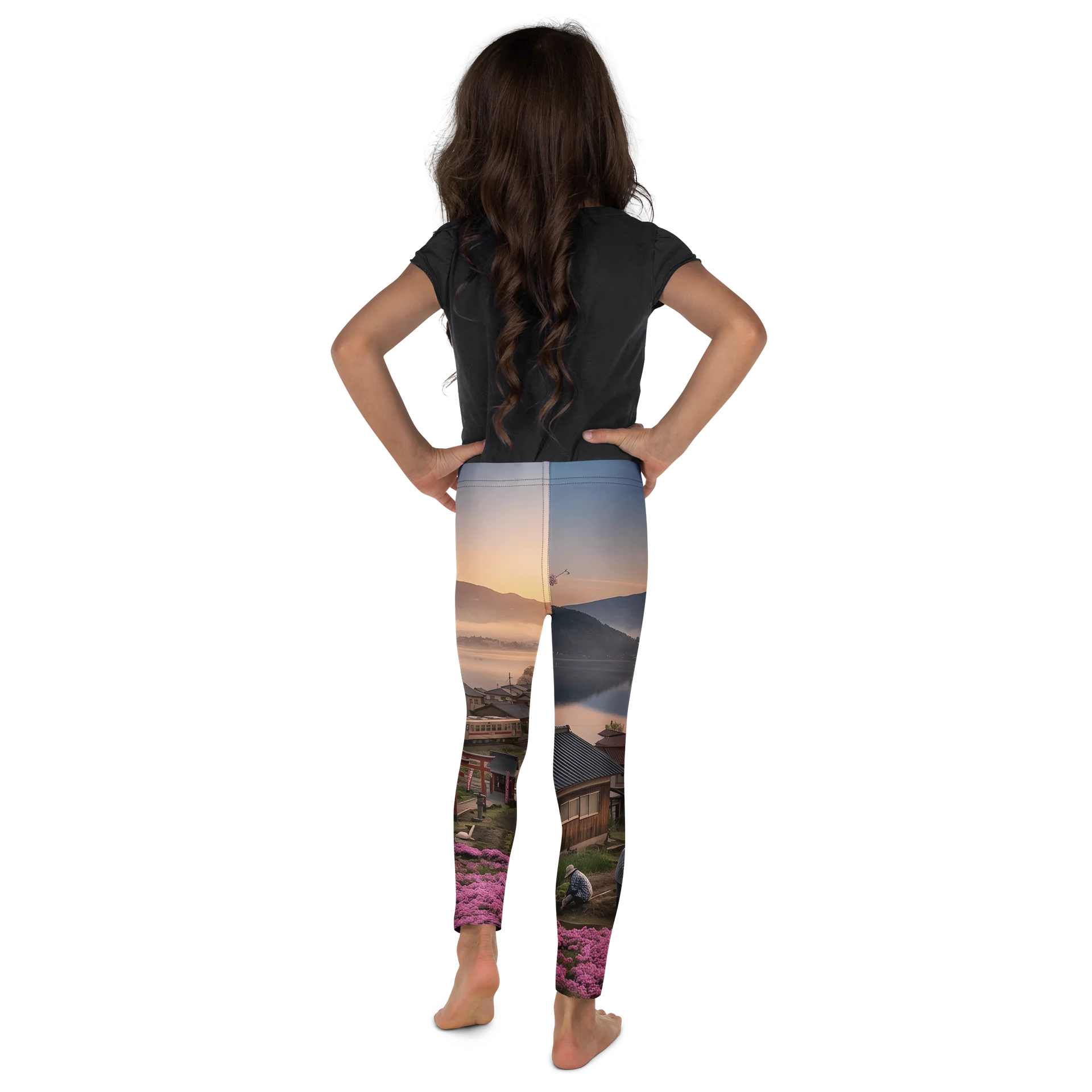 Mount Fuji & Japanese Village Kids Leggings | All-Over Print Stretch Pants product image (6)