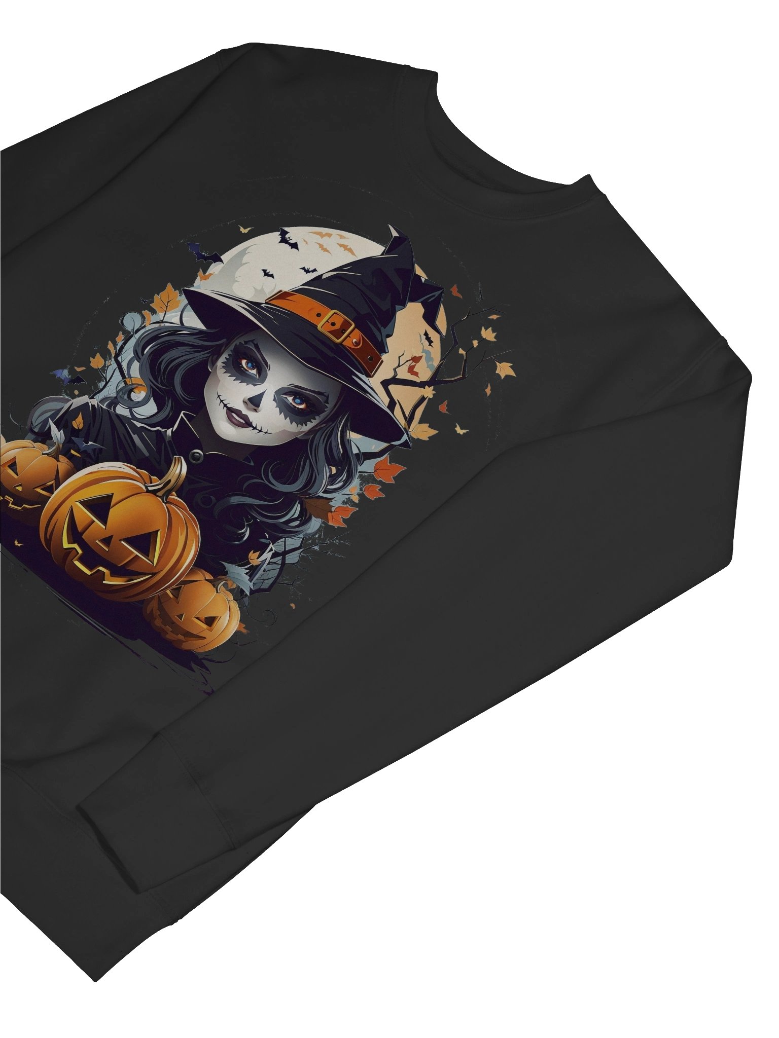 Witch and Pumpkins Sweatshirt – Gothic Halloween Pullover, Spooky Witch & Jack-o’-Lanterns Sweater product image (7)
