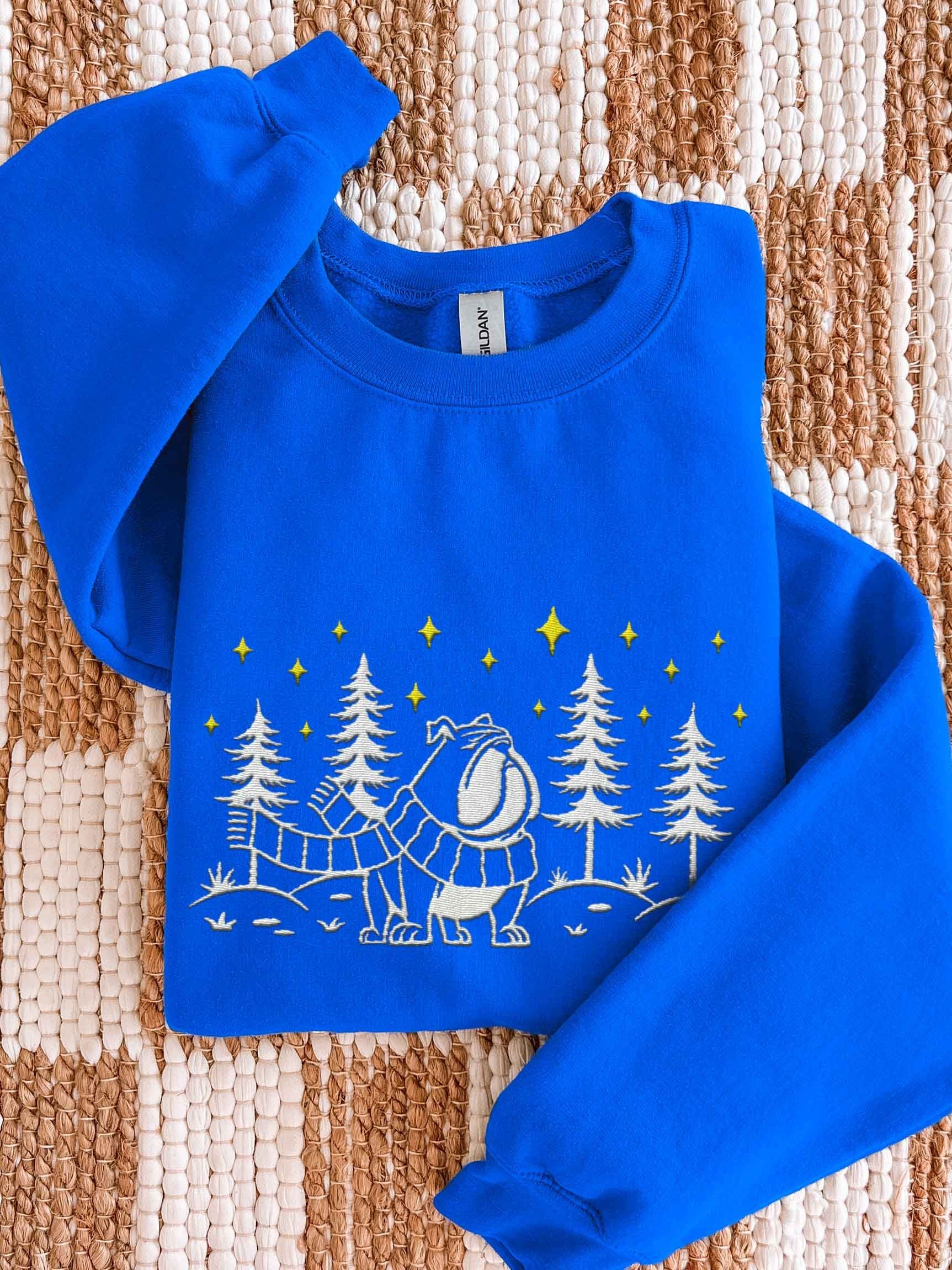 English Bulldog Winter/Christmas Line Art Design Embroidered Sweatshirt product image (1)