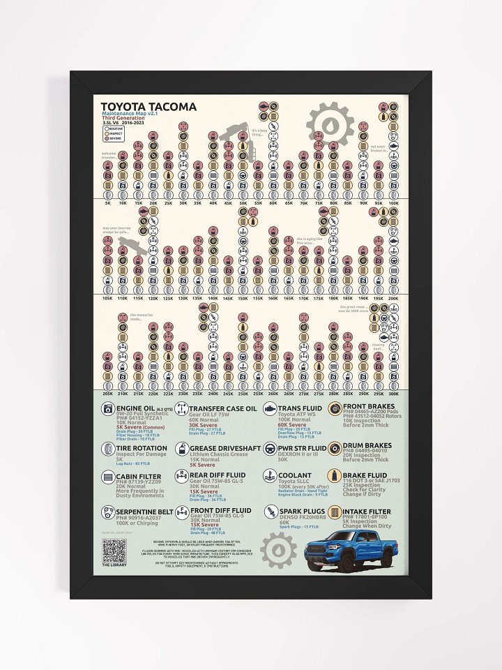 3RD GEN TACOMA MAINTENANCE MAP V2.1 (Framed) product image (1)