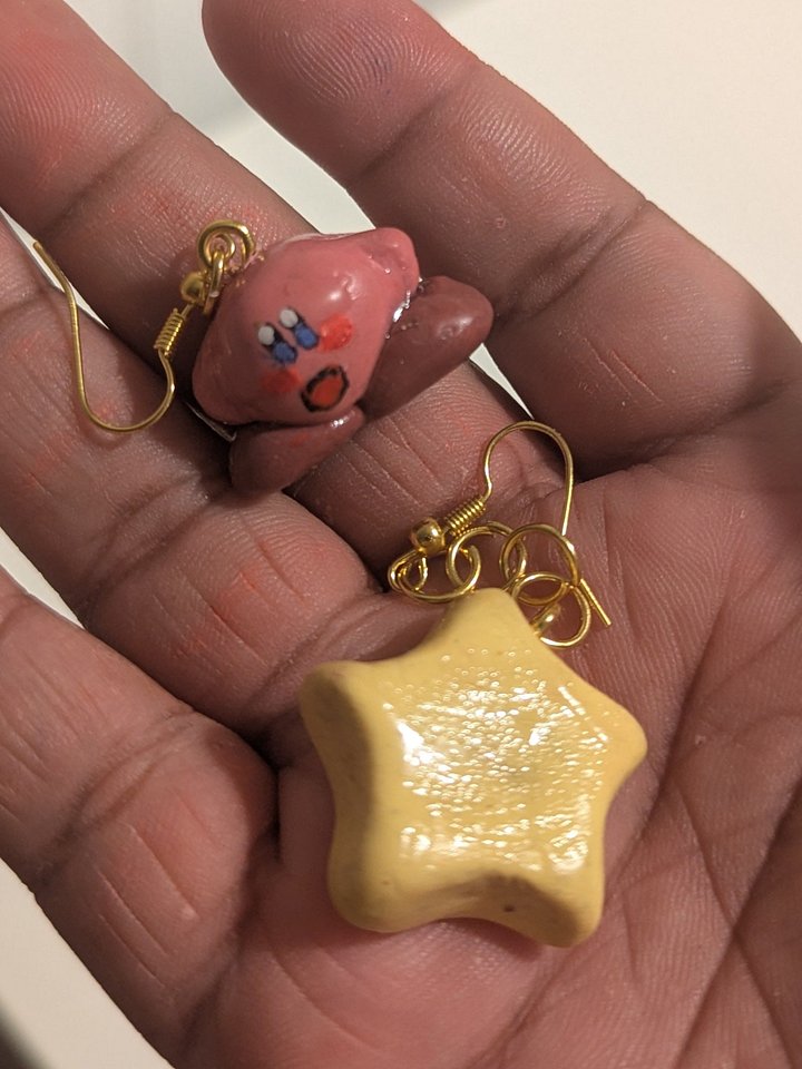 Kirby & Star Mismatched Earrings – Handmade Polymer Clay | Cute Gaming Jewelry product image (1)