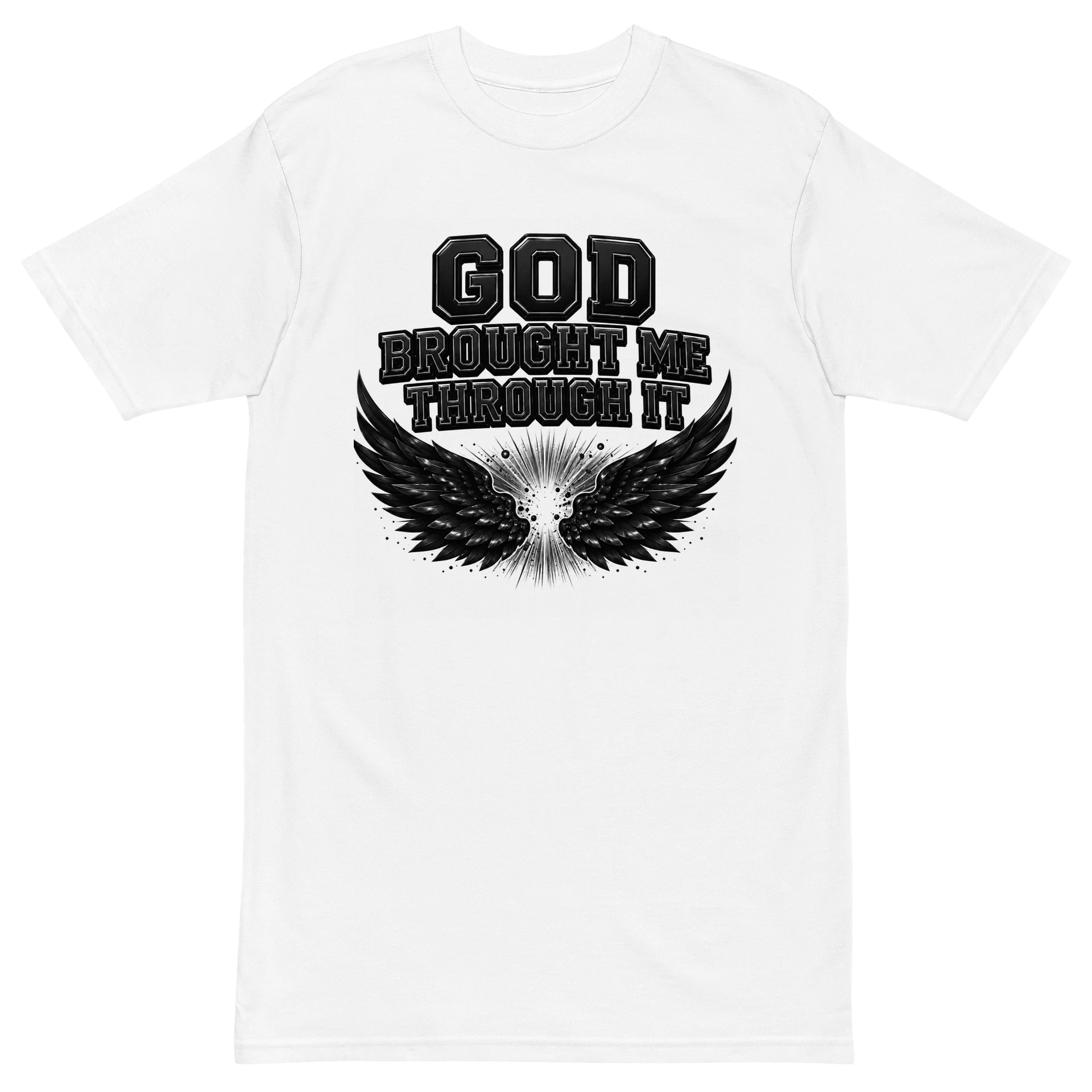 God Brought Me Through It White Tee — Black Wings Survivor Edition product image (2)