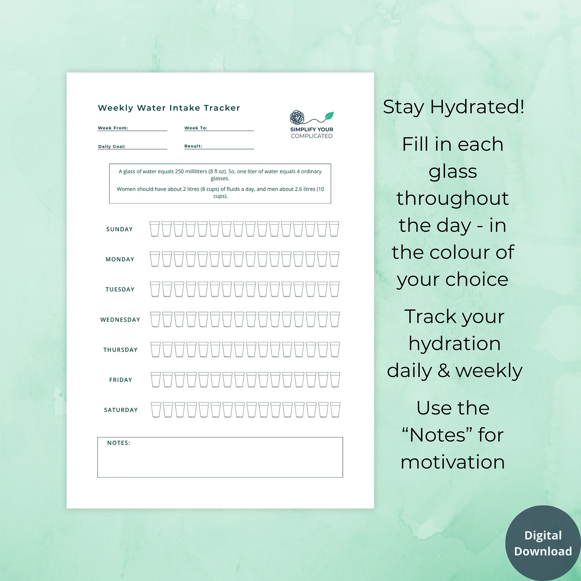 Weekly Water Intake Tracker product image (2)