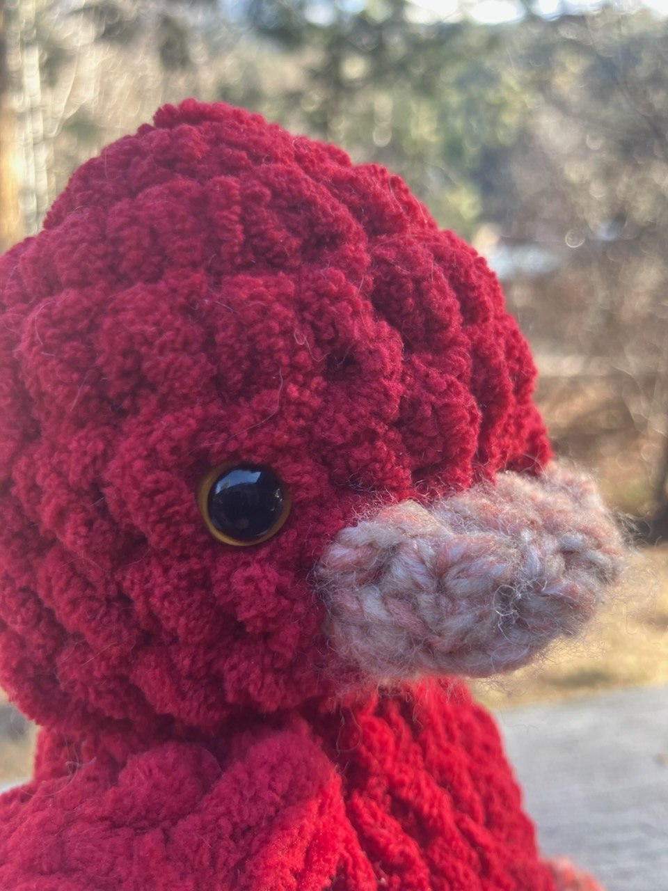 Hand-Crocheted Standing Bird - Vibrant Red with Earth-Toned Accents product image (2)