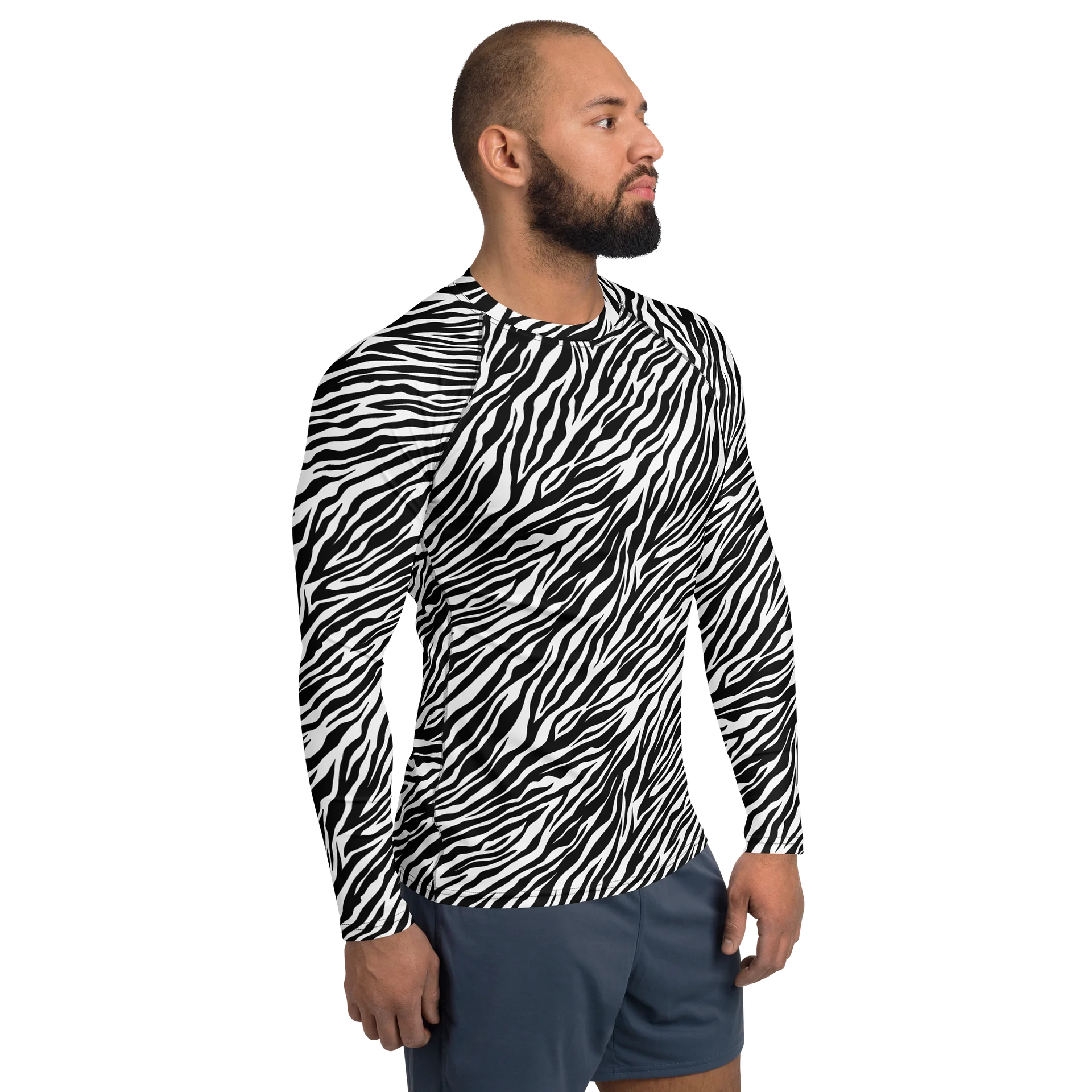 Zebra Stripes Men’s Rash Guard Athletic Swim Shirt Surfwear product image (4)