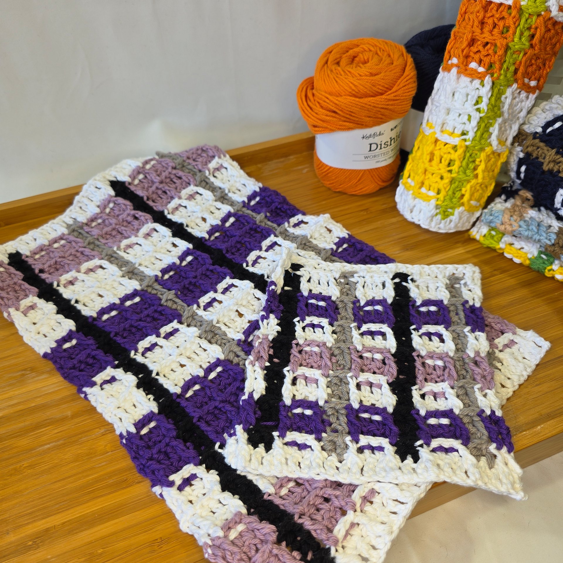 Crochet Cotton Dish Towel Set: Limited Edition Fall Plaid Kitchen Decor product image (3)
