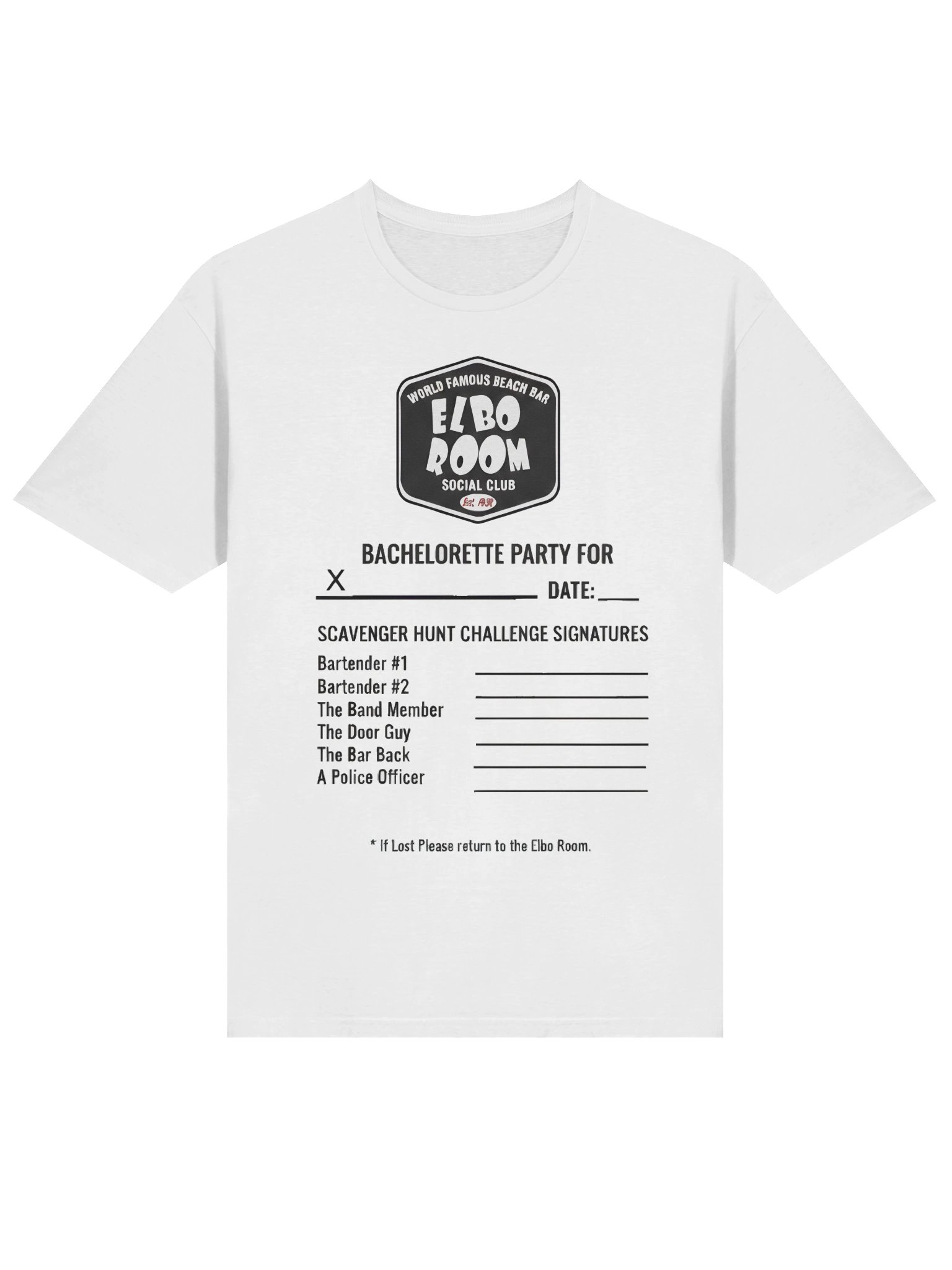 Bachelorette Scavenger Hunt — Elbo Room "Buy & Fly" Signature Tee product image (3)