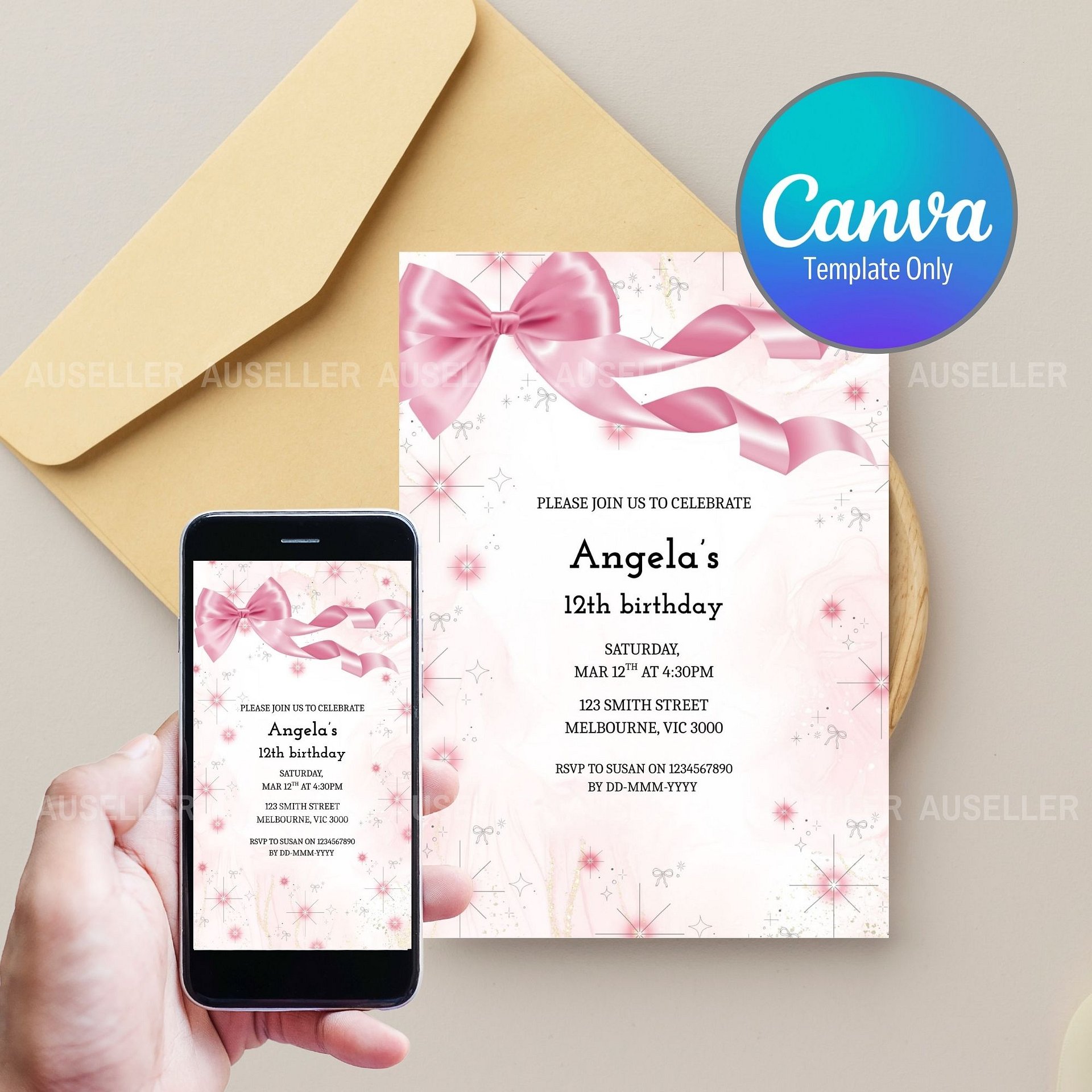 Pink Bow Birthday Invitation product image (1)