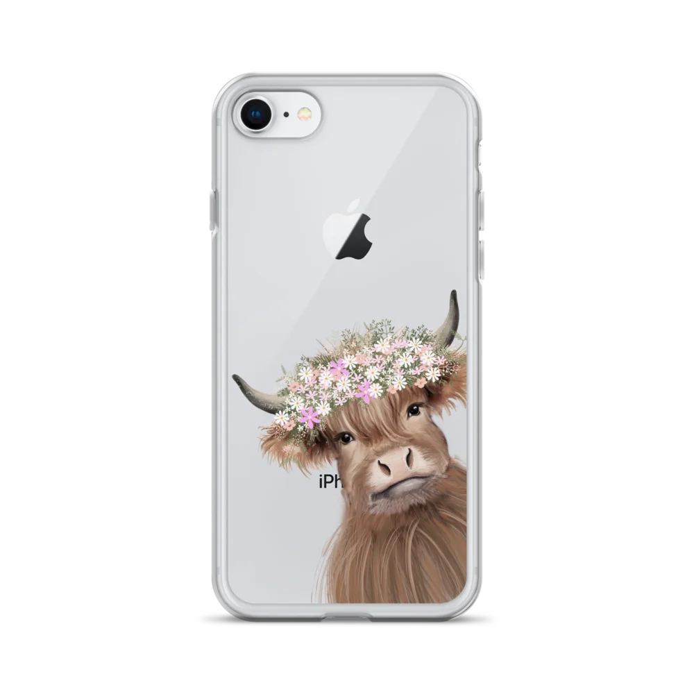 Cute Highland Cow Floral Crown iPhone® Clear Case product image (1)