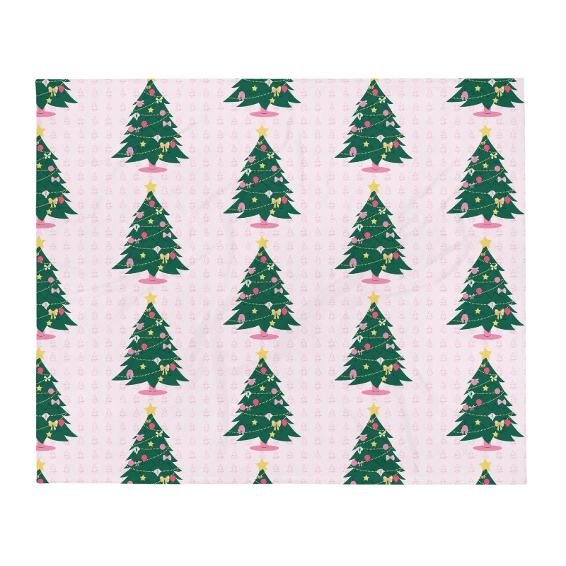 Pink and Green Christmas Tree Throw Blanket product image (6)