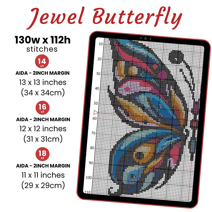 Jewel Butterfly Cross Stitch Pattern product image (2)