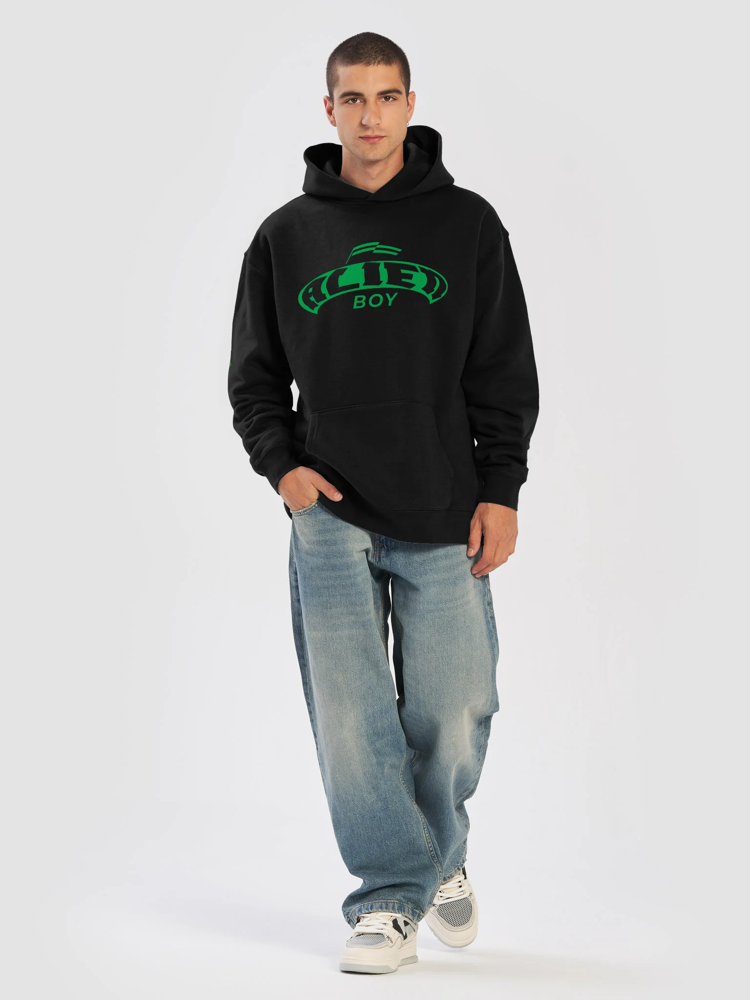 Alien Boy Black Oversized Hoodie (Green) product image (5)