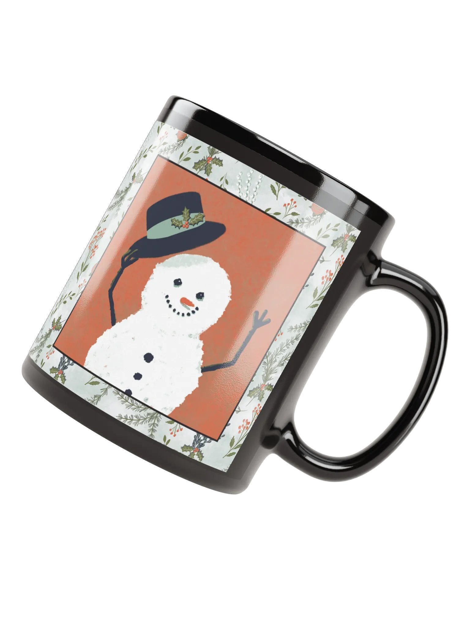 “Snowman Hello” Coffee-Tea-Cocoa Ceramic Mug - Black product image (3)