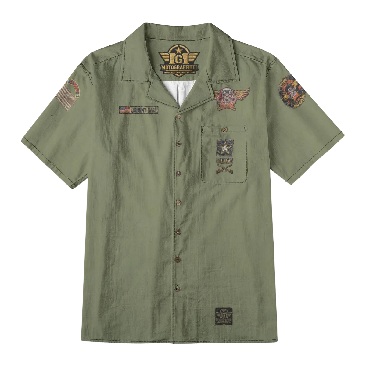 USCRA Premium OD Green Distressed Club Shirt 100% Cotton product image (2)