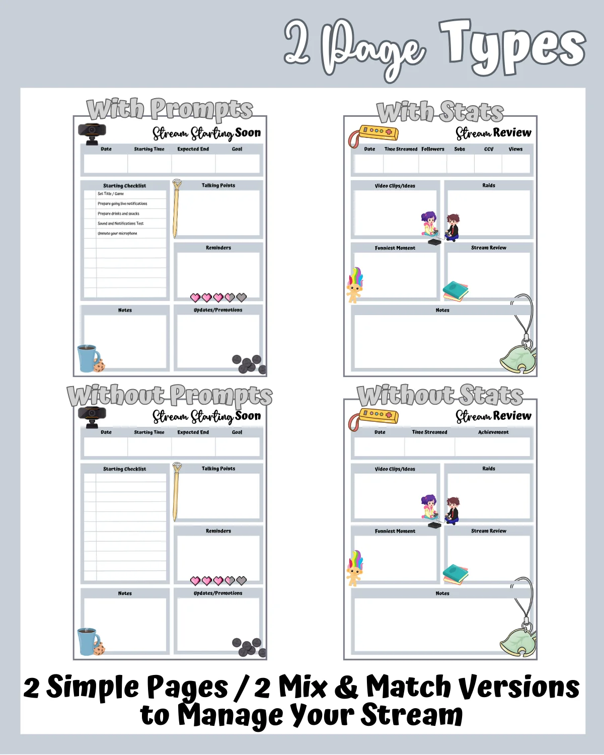 My Daily Stream Planner - Grey Edition | Digital Stream Starting Soon & Review Pages product image (3)