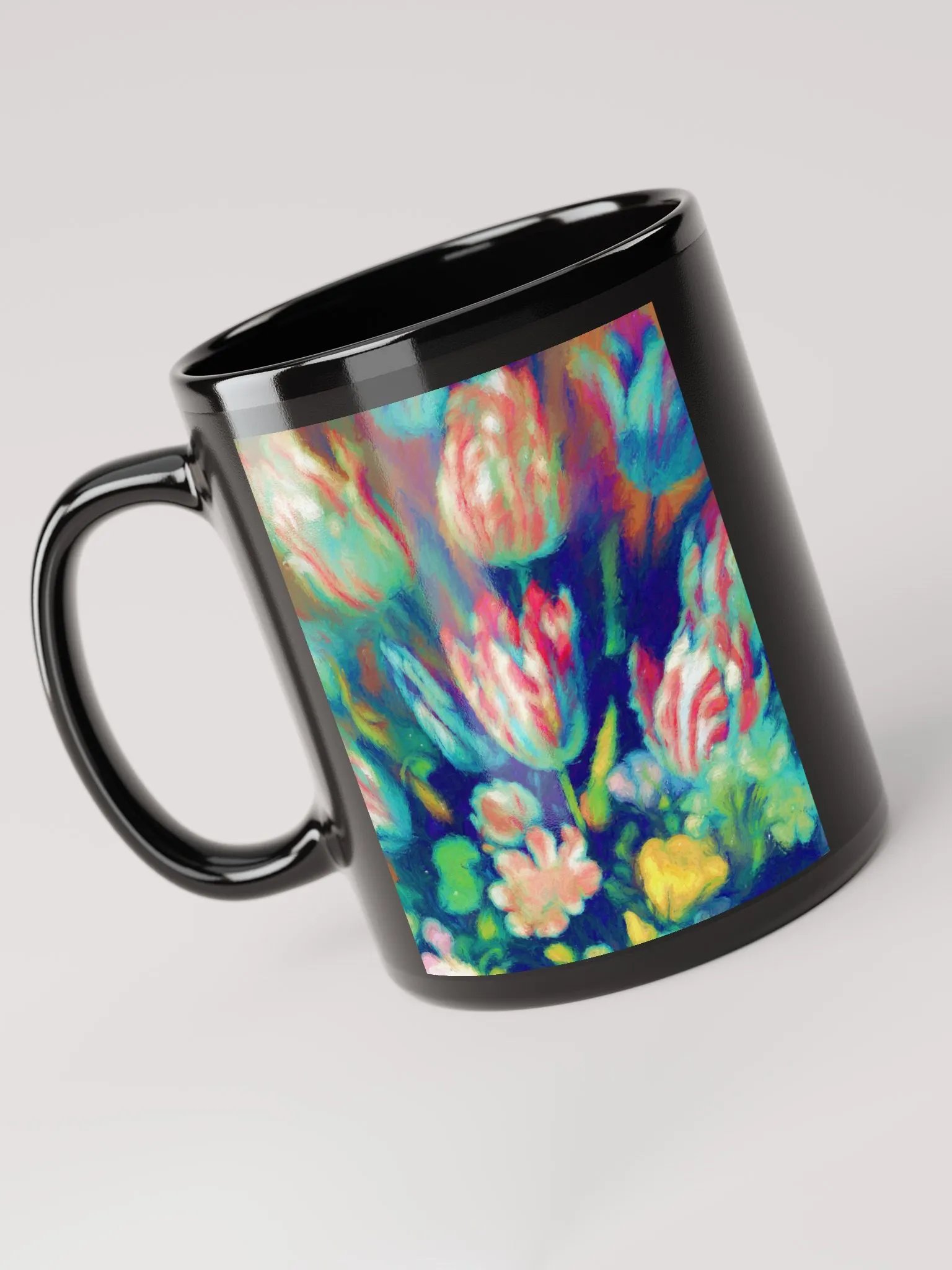 Digital Pastel Tulips Black Coffee Mug product image (6)
