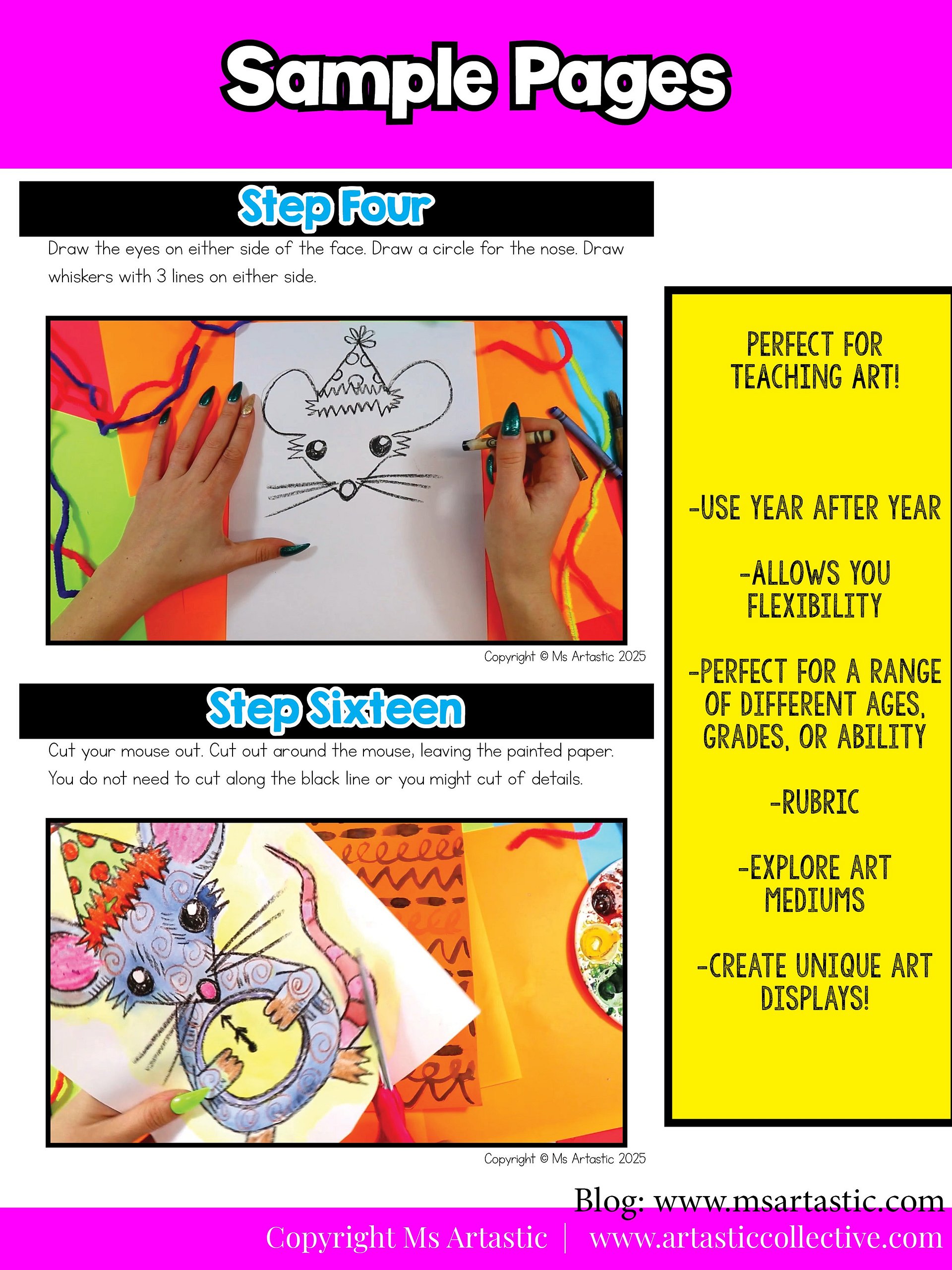 New Years Art Lesson, New Year Mouse Art Project, Winter Art Activity with Reading Comprehension & Writing (Grades 2–5) product image (10)