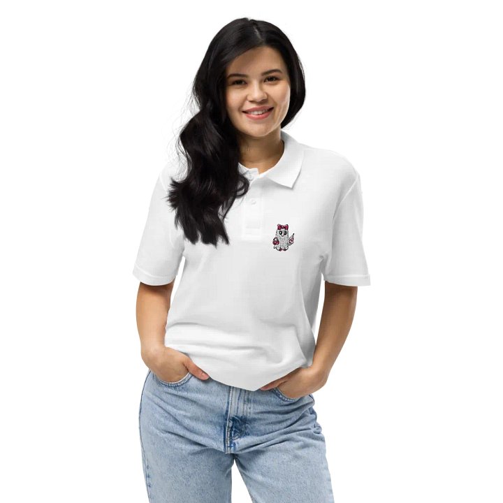 Cute Ghost Embroidered Relaxed Fit Cotton Polo Shirt product image (2)