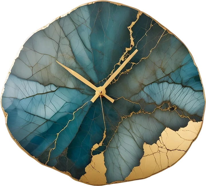 Eternal Elegance – Labradorite Kintsugi Wall Clock PNG product image (1)