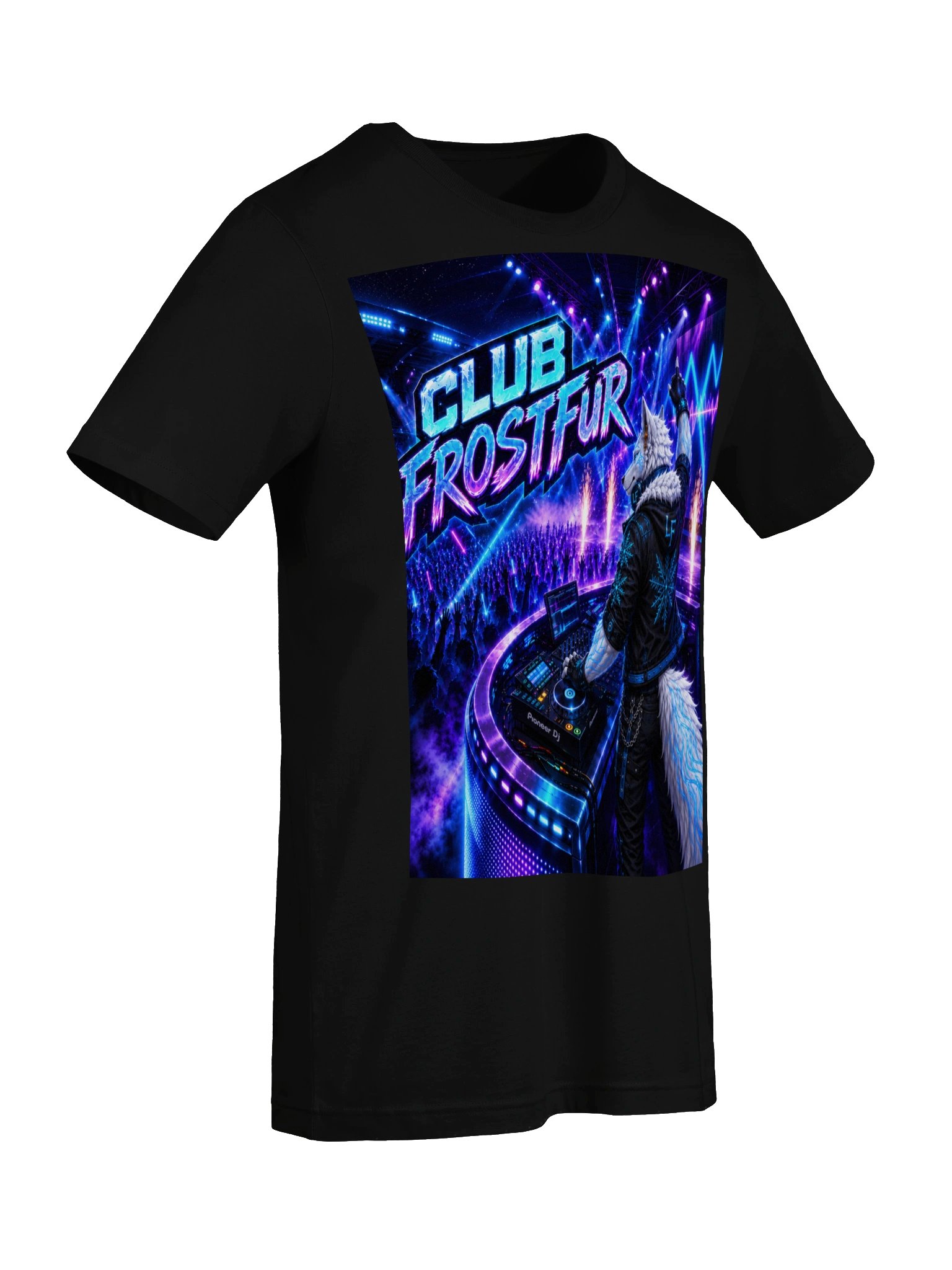 Club Frostfur Neon DJ Wolf T-Shirt product image (7)