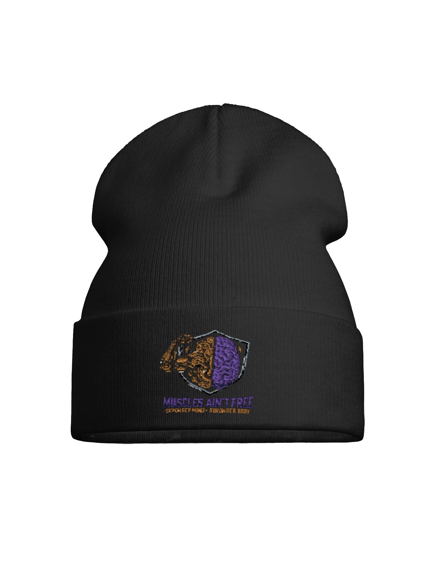 The "Muscles Ain't Free" Cyber-Brain & Bicep Shield Knit Beanie product image (3)