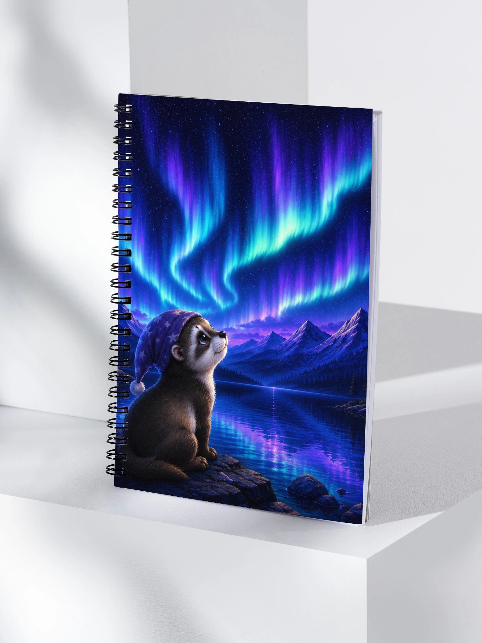 Aurora Dreams Spiral Notebook | Northern Lights Ferret Journal product image (4)