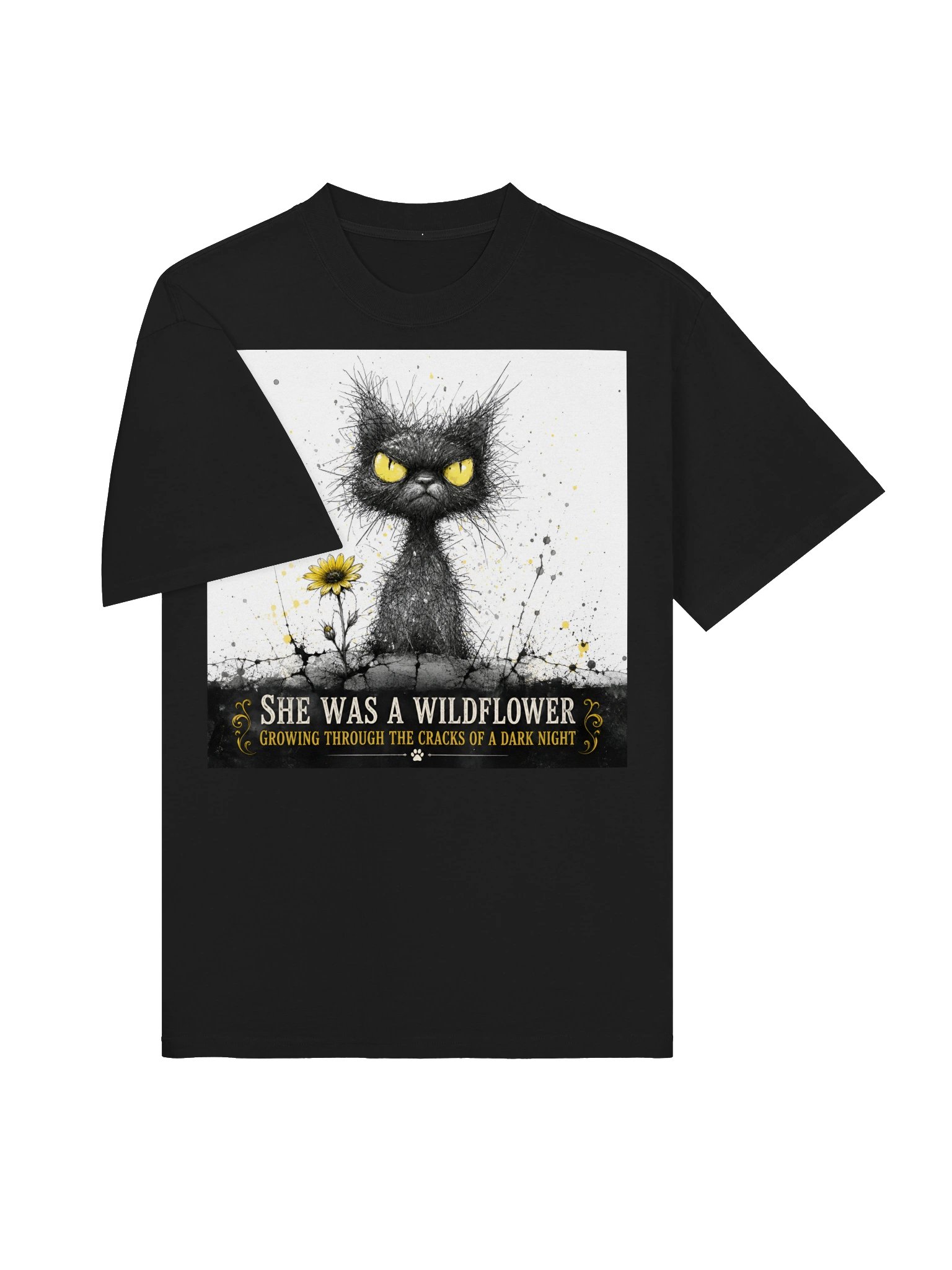 Black Cat Wildflower Premium Oversized T-Shirt, Gothic Cat Lover Gift, Faded Black Shirt product image (4)