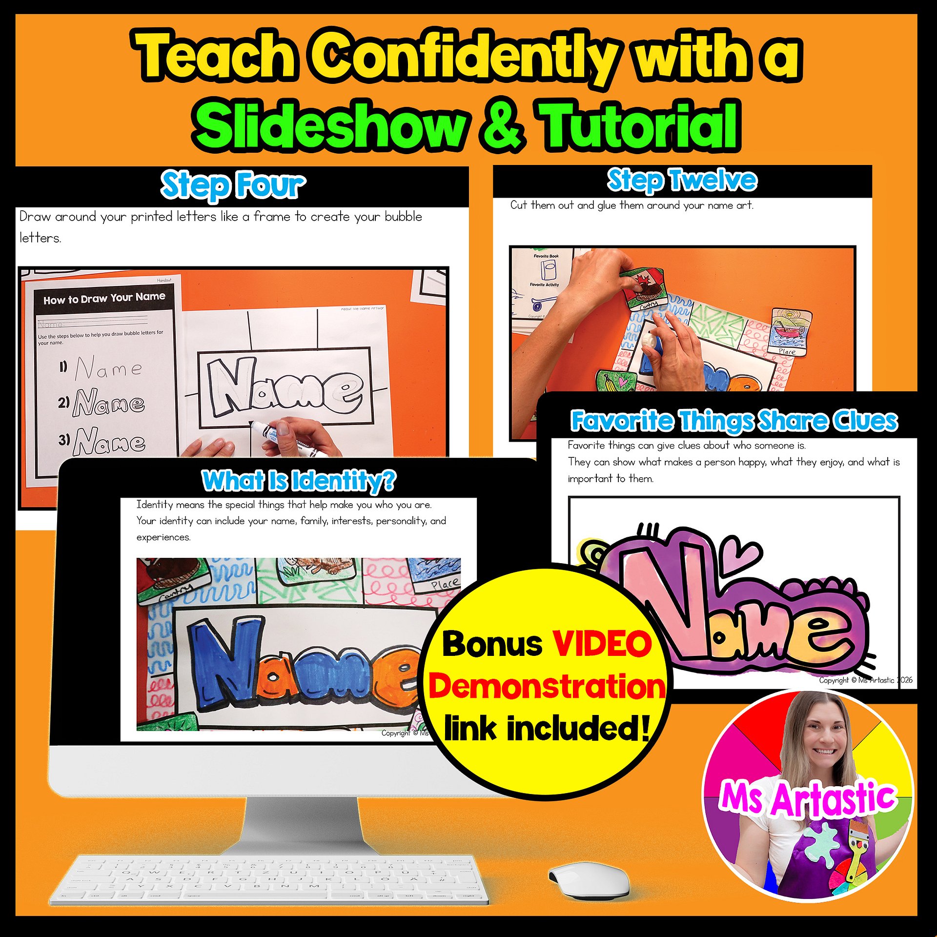 2nd Grade Back to School About Me Name Art Lesson Favorite Things Art Project product image (2)