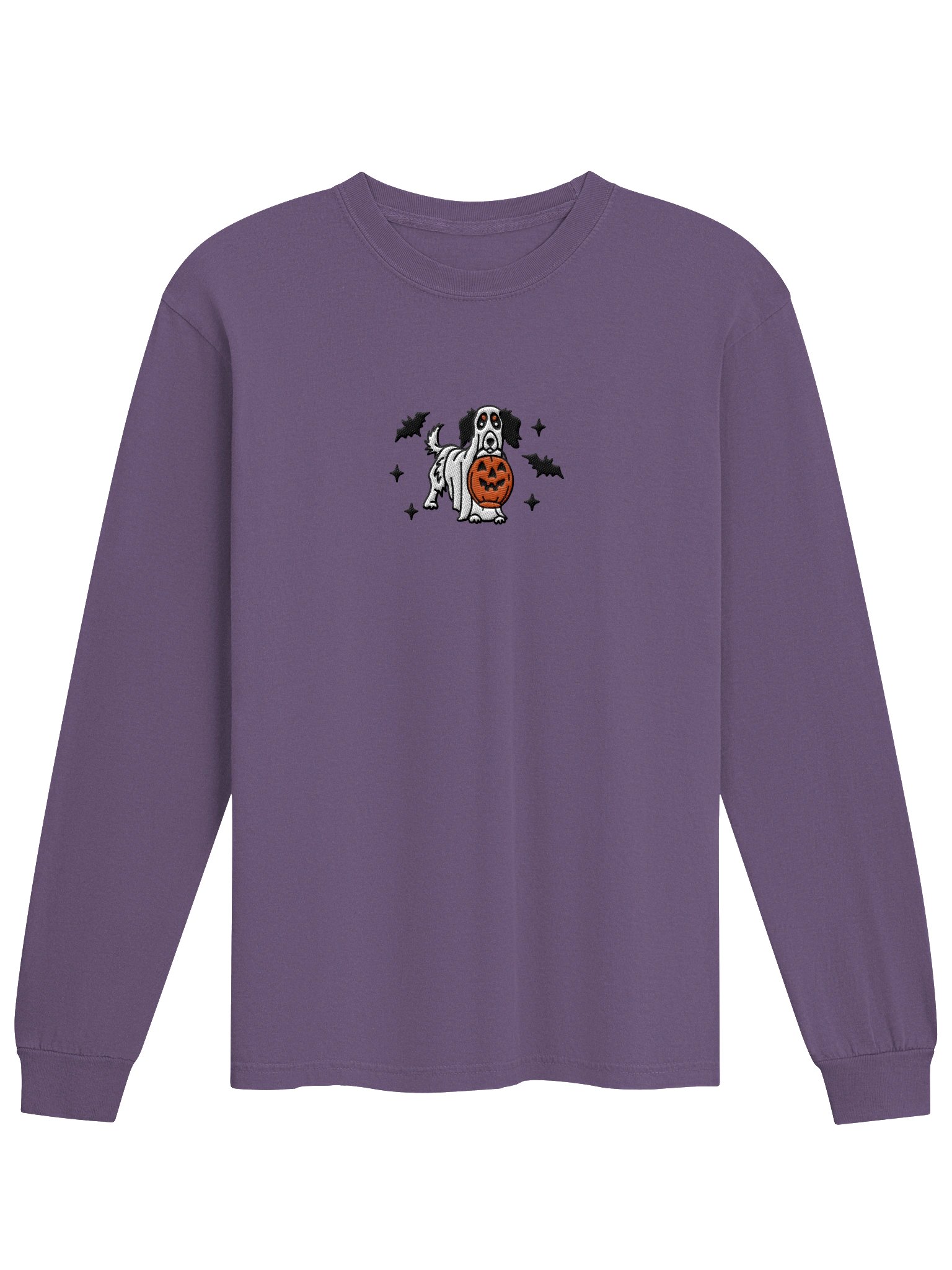 Halloween Longhaired Dachshund(Pied, Black) Embroidered Long-sleeved T-Shirt product image (4)