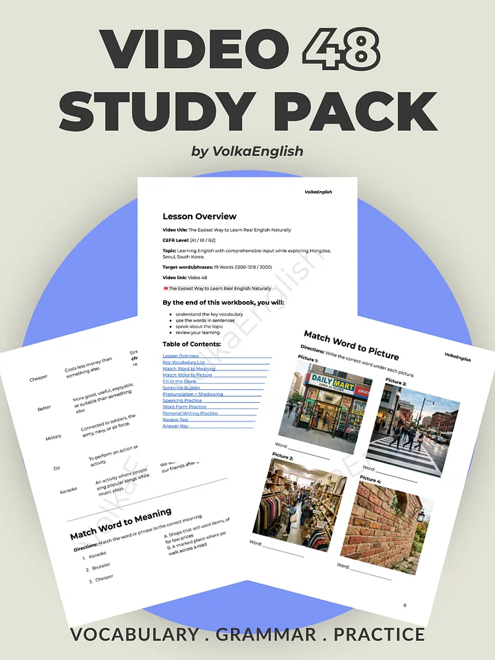 The Easiest Way to Learn Real English Naturally - Video 48 Study Pack product image (1)