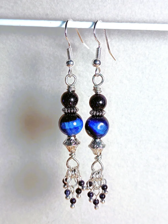 Celestial Dangle Earrings | Handmade, Tiger Eye & Sparkly Goldstone | "Midnight Kiss" product image (2)