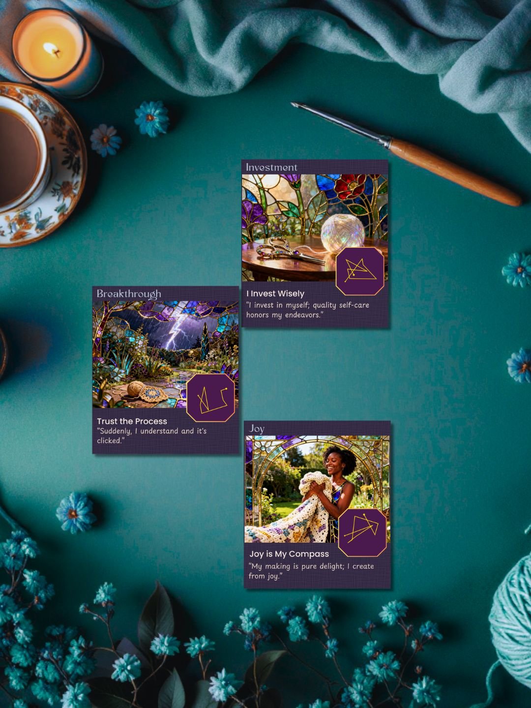 Stained Glass Oracle Cards for Fiber Artists | Knitting & Crochet Divination product image (5)