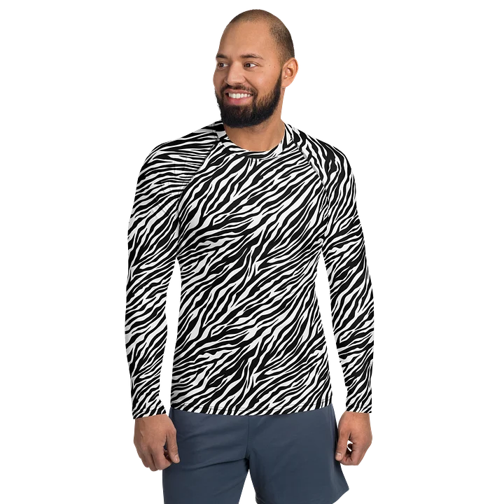 Zebra Stripes Men’s Rash Guard Athletic Swim Shirt Surfwear product image (1)