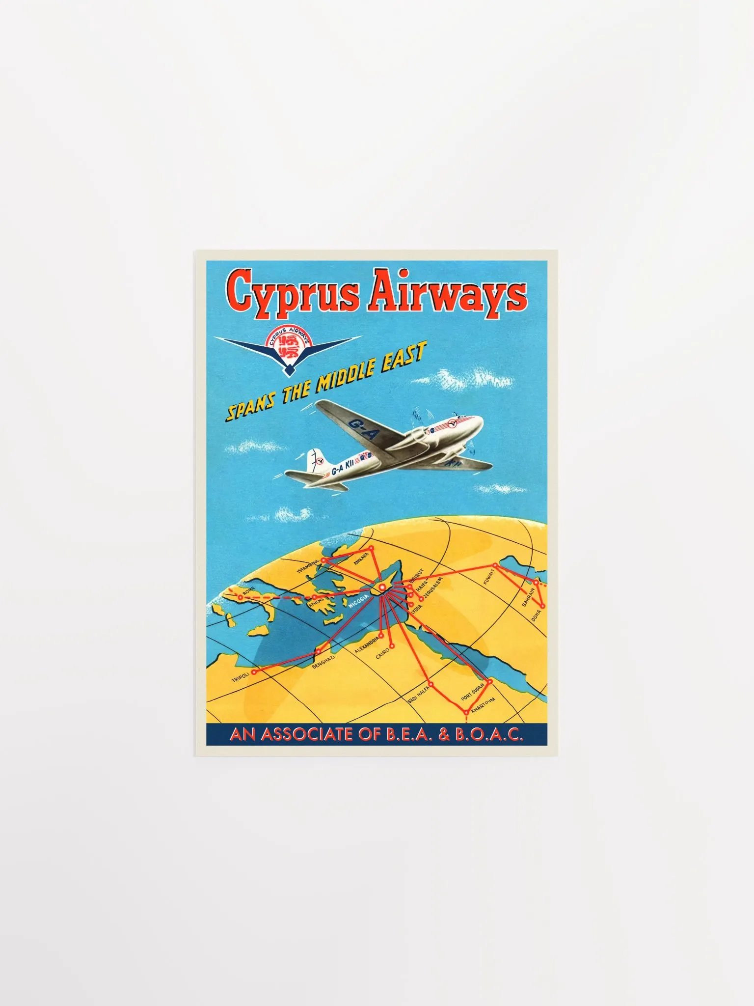 Cyprus Airways, Nicosia, 1950s — retro vintage travel poster product image (6)