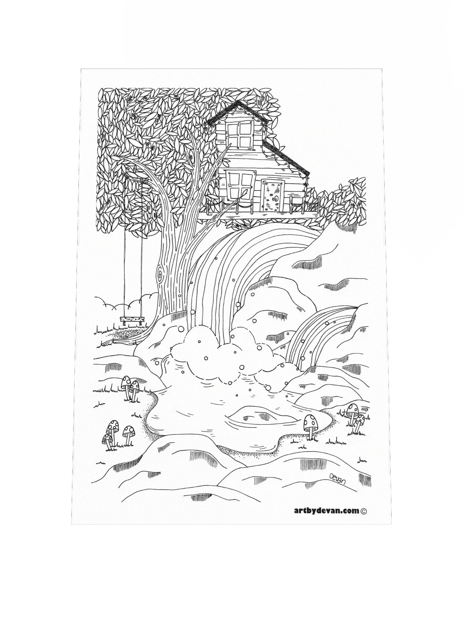 Color Your Own Art: Treehouse Waterfall product image (1)