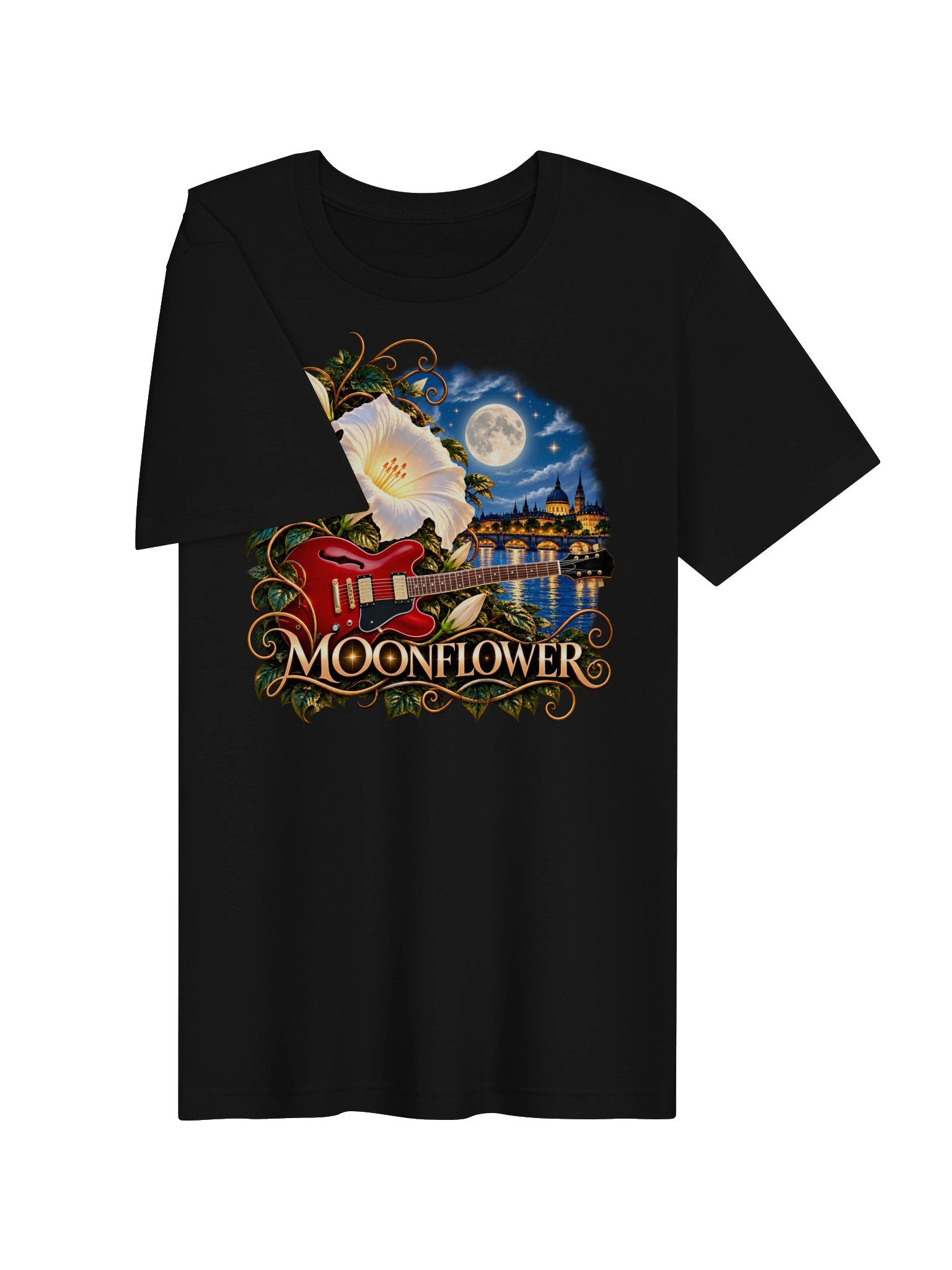Moonflower – Guitar & Moonlight Art T-Shirt by Elixir AJ product image (9)