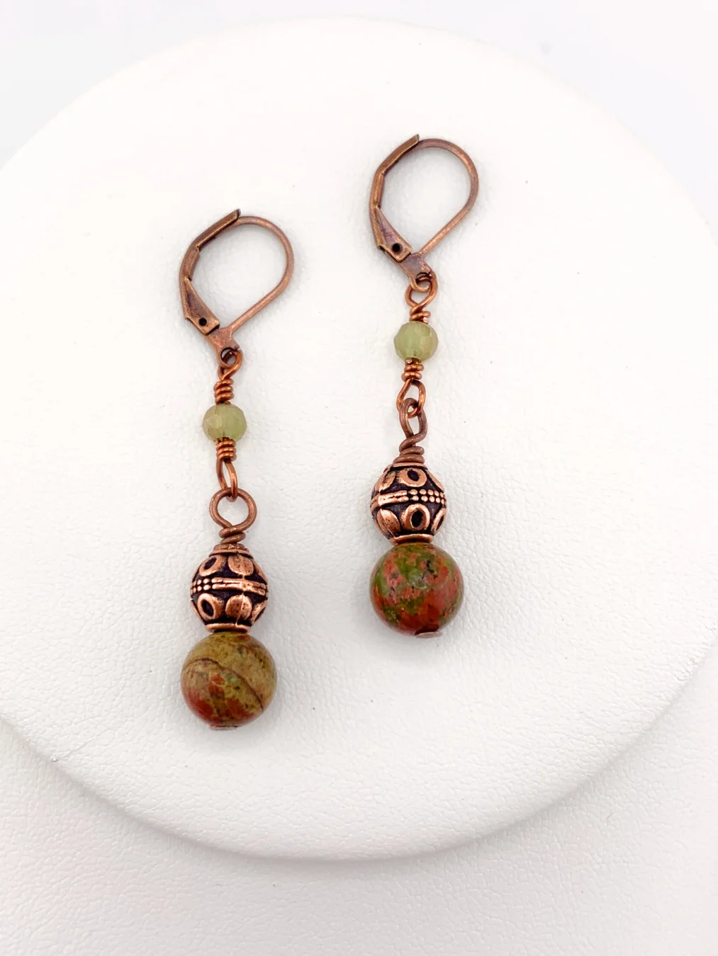 Unakite and Antique Copper Beaded Pendant Necklace, Bracelet, and Earrings Set product image (5)