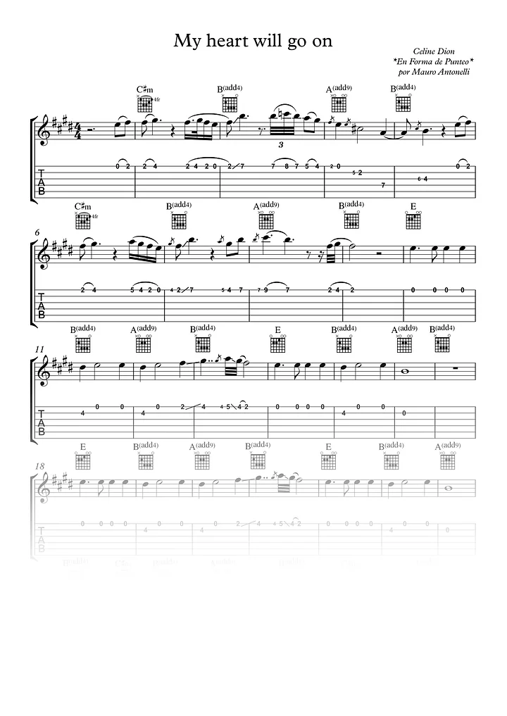My heart will go on - Partitura + Tabs + Acordes + Pista product image (1)