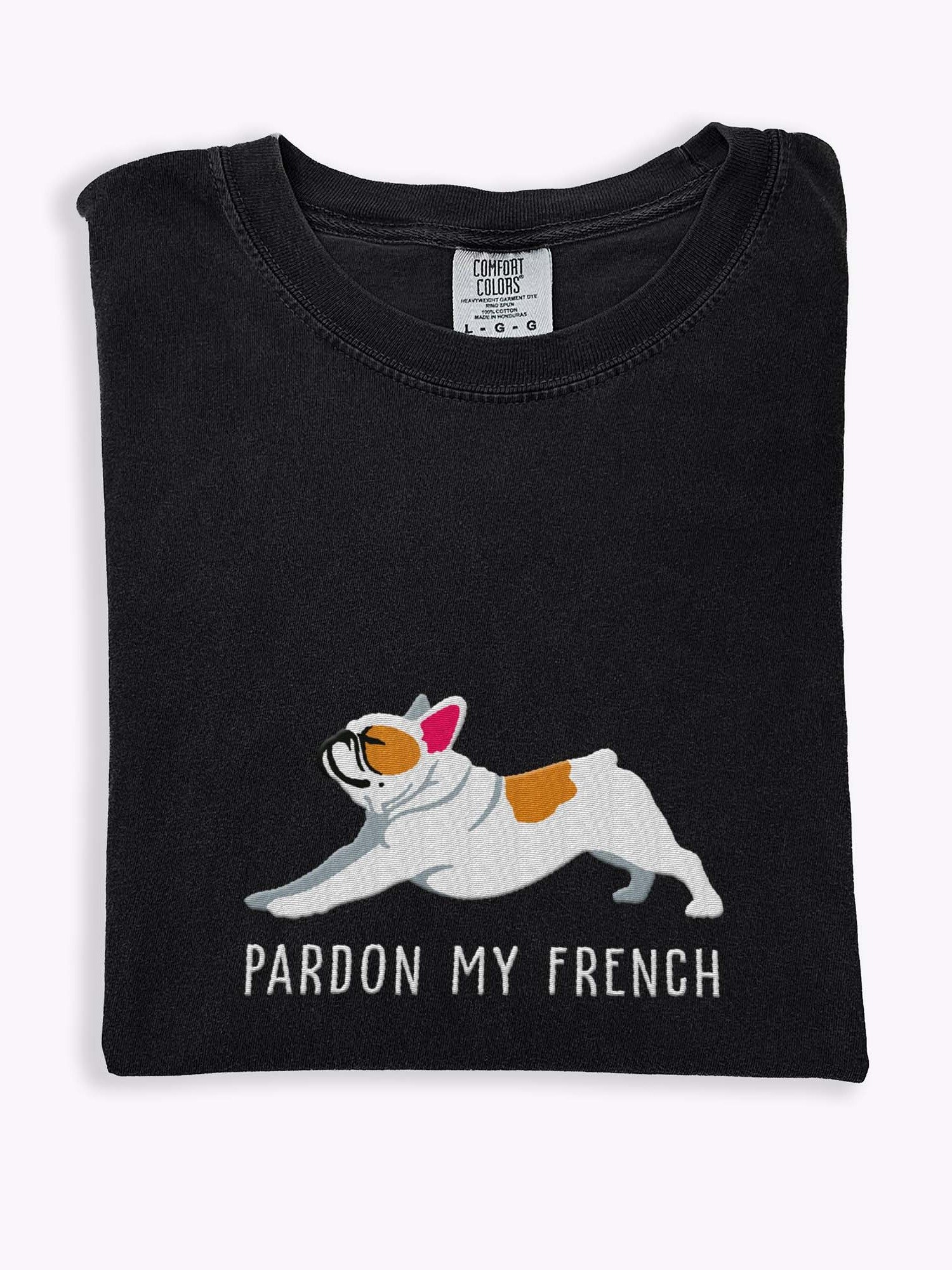 Pardon My French T-Shirt(Embroidered) of a French Bulldog(Pied Brown) product image (1)