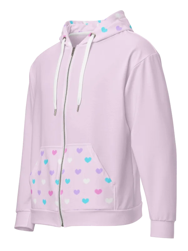 Pink Heart Pattern Hooded Jacket product image (4)