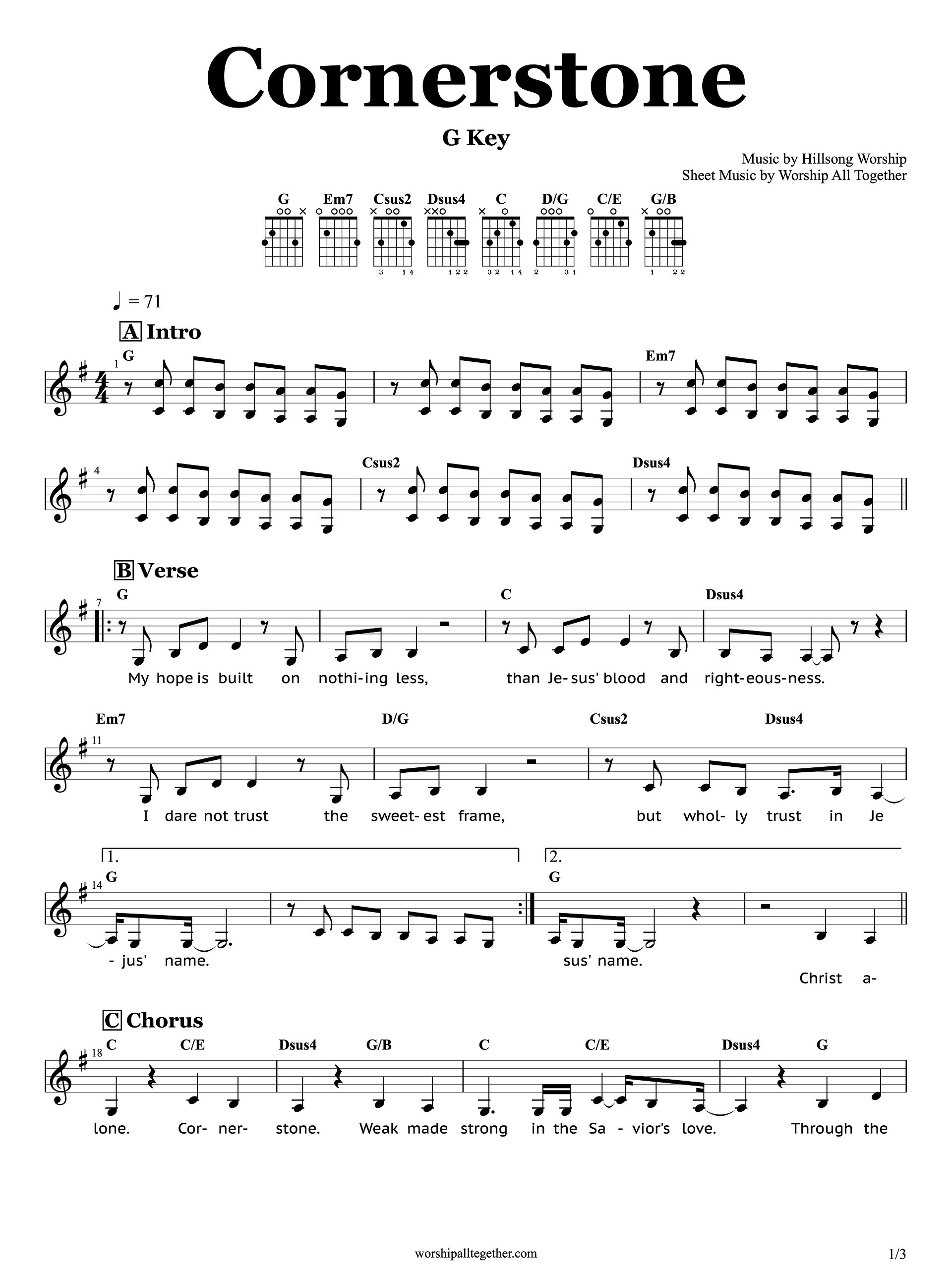 Cornerstone (G Key) - Hillsong Worship | Sheet Music, Chord, Lyrics product image (1)