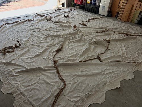 Finally done with tent dry, cleaning, and grommet repair. Next step is treating the seams for water resistance. 

Also adding...